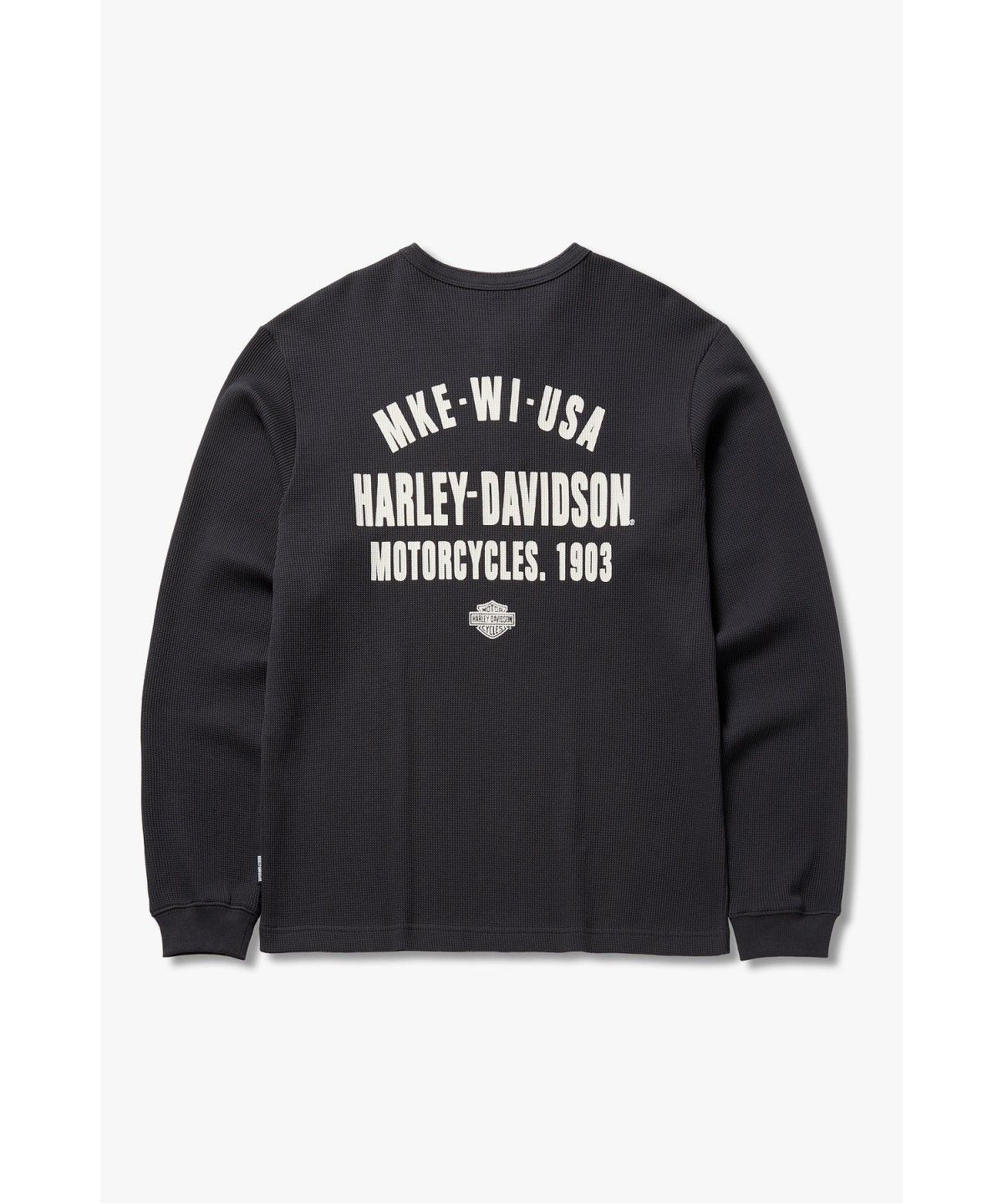 할리데이비슨 컬렉션스®(HARLEY-DAVIDSON COLLECTIONS®) [1903] 에센셜 플랫트랙 헨리넥 와플 티셔츠 다크 그레이_HH16311003