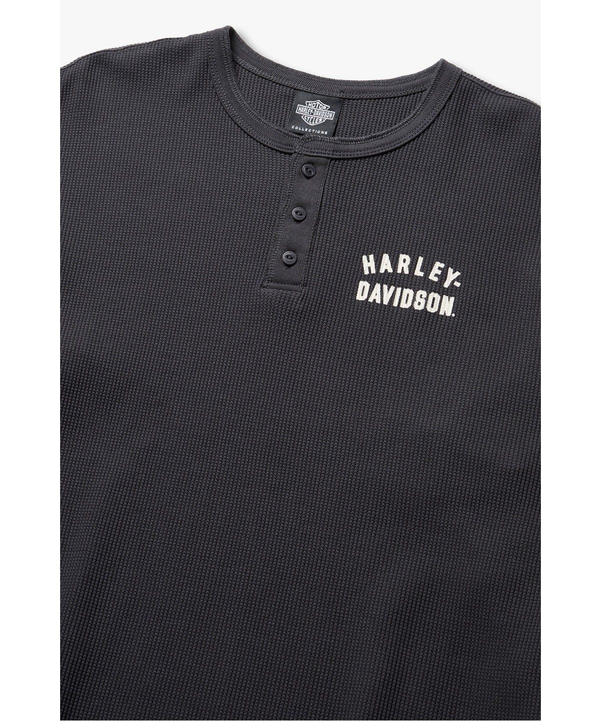 할리데이비슨 컬렉션스®(HARLEY-DAVIDSON COLLECTIONS®) [1903] 에센셜 플랫트랙 헨리넥 와플 티셔츠 다크 그레이_HH16311003