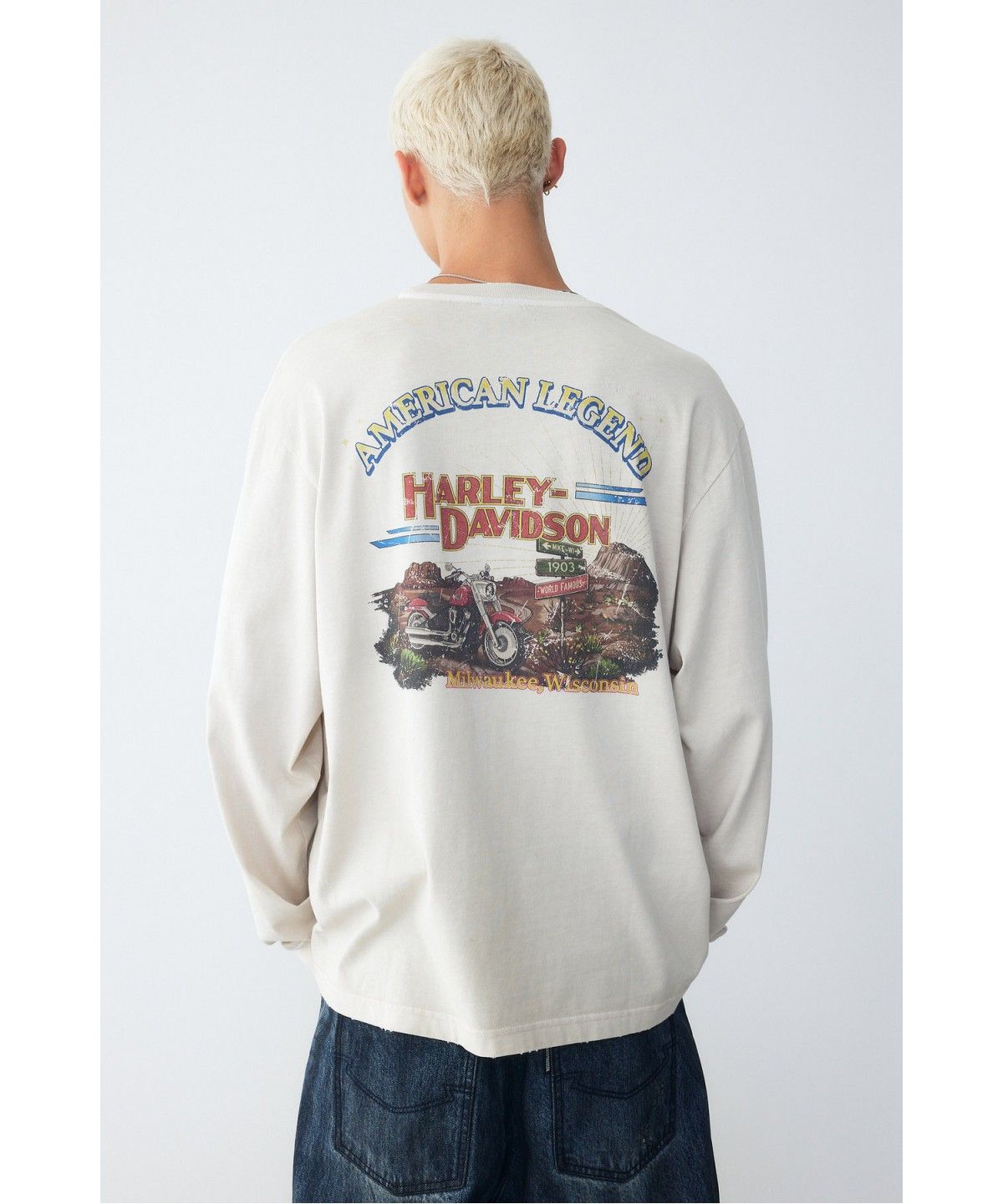 할리데이비슨 컬렉션스®(HARLEY-DAVIDSON COLLECTIONS®) [American Vintage] 아메리칸 투어 롱슬리브 티셔츠 아이보리_HH16311008