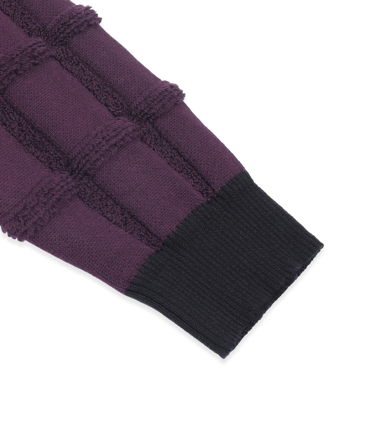 엑스톤즈(XTONZ) XTK185 투톤 스퀘어 크롭 니트 집업 (PURPLE)