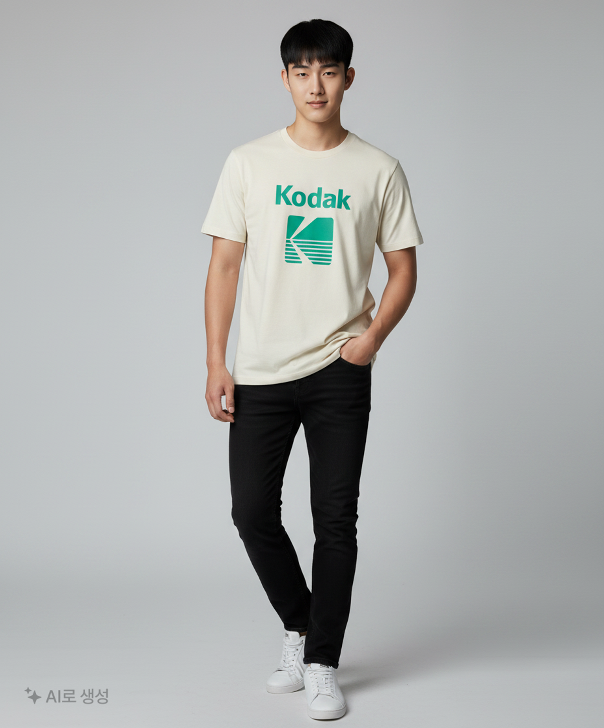 코닥(KODAK) 컬러아이 세미오버핏 반팔티셔츠 IVORY M