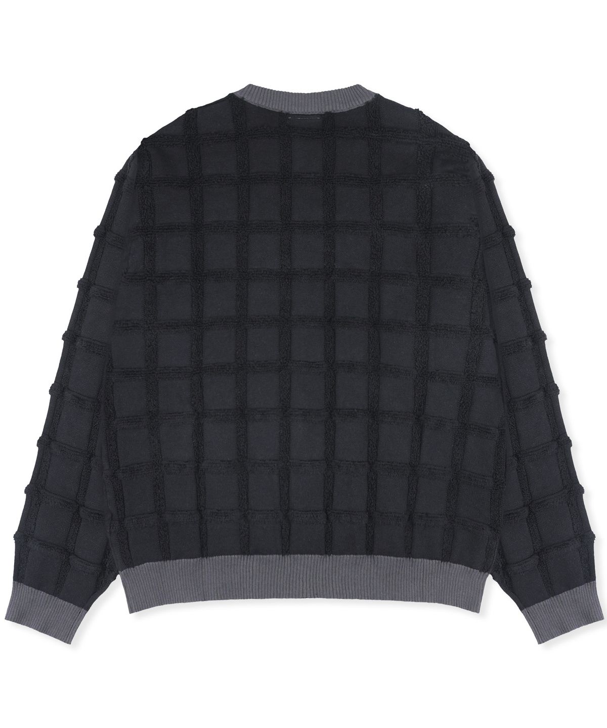 엑스톤즈(XTONZ) XTK185 투톤 스퀘어 크롭 니트 집업 (BLACK)