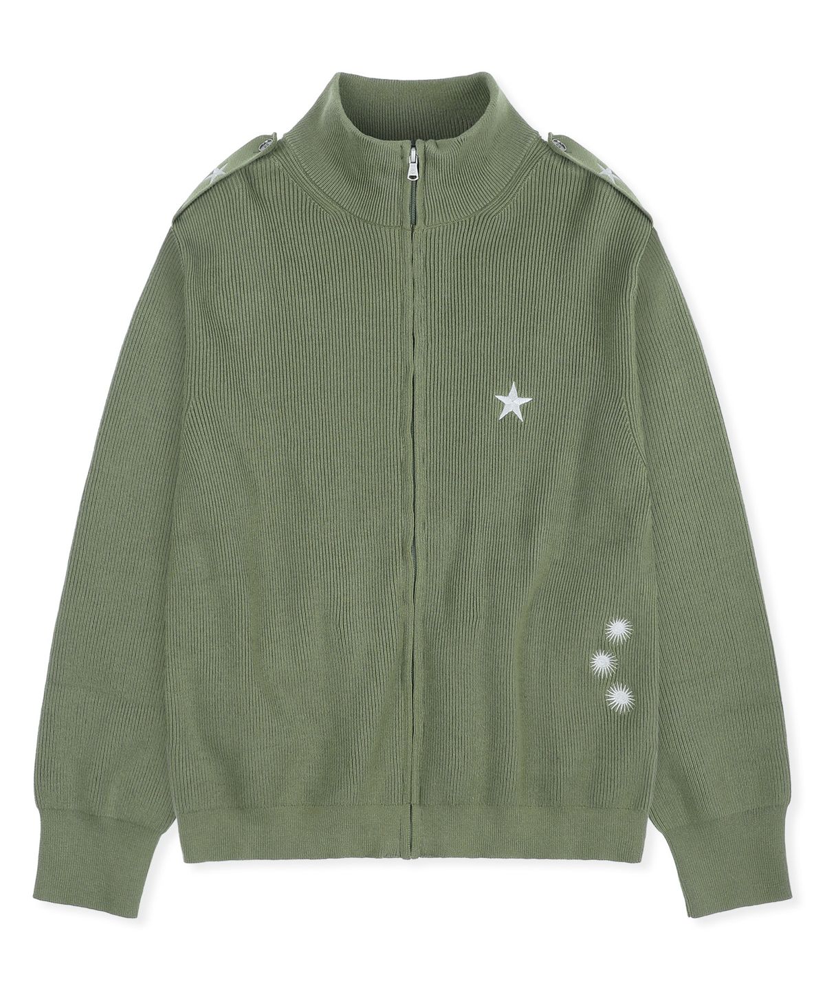 엑스톤즈(XTONZ) XTK183 숄더 탭 하이넥 크롭 니트 집업 (KHAKI)
