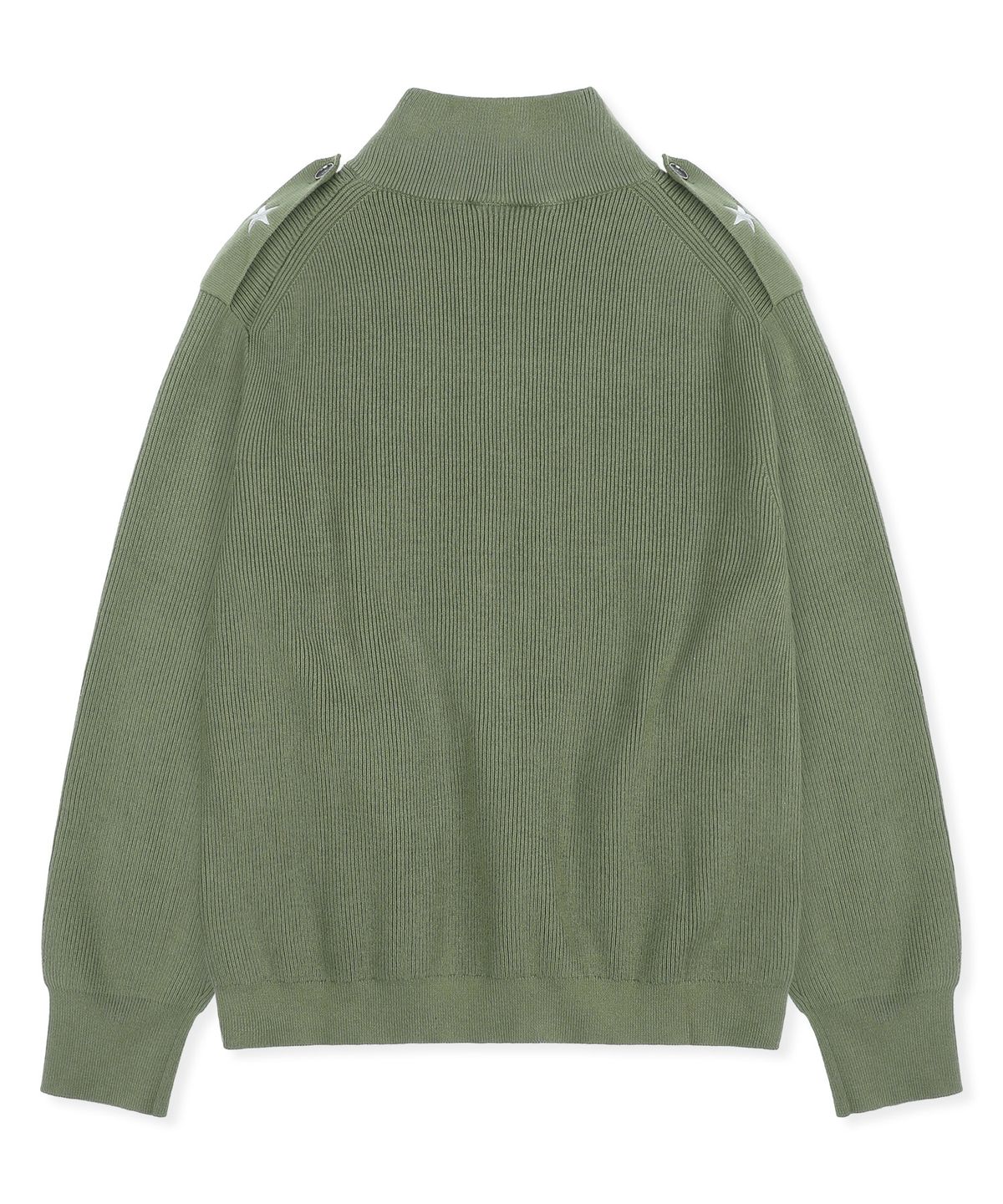 엑스톤즈(XTONZ) XTK183 숄더 탭 하이넥 크롭 니트 집업 (KHAKI)
