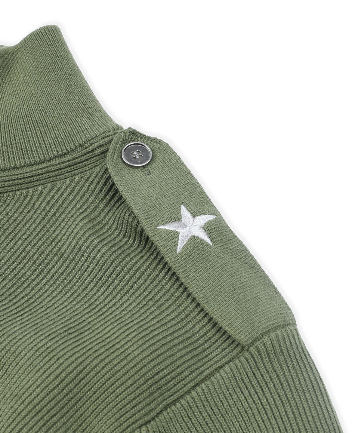 엑스톤즈(XTONZ) XTK183 숄더 탭 하이넥 크롭 니트 집업 (KHAKI)