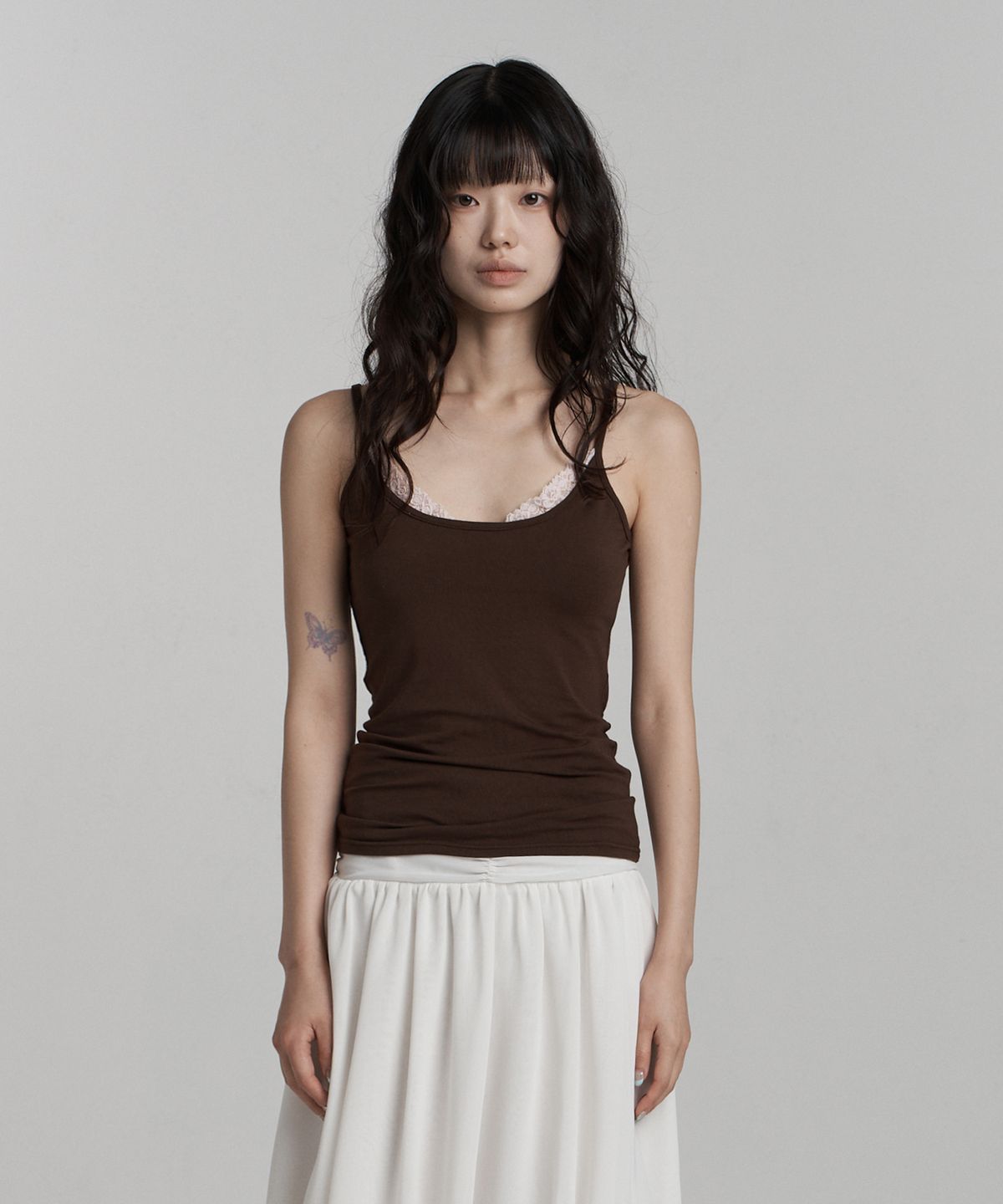 일리오(ILLIO) [빛오 x 일리오] Pink-Brown Lace layered sleeveless