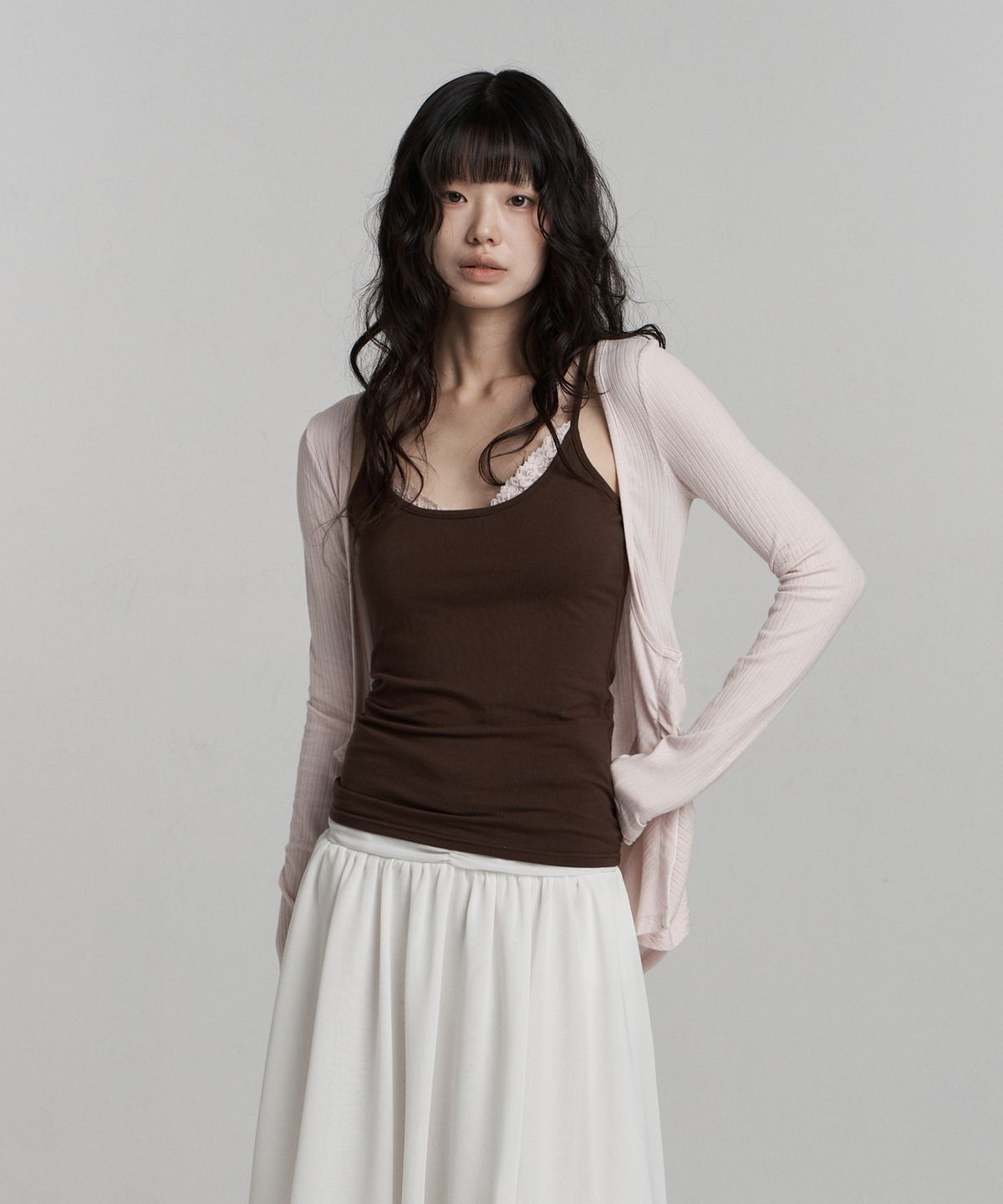 일리오(ILLIO) [빛오 x 일리오] Pink-Brown Sheer lace Cardigan