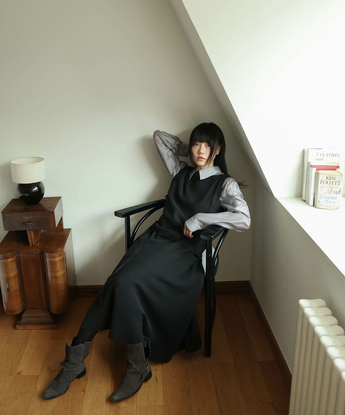 린테(LYNTE) Cupra Diagonal Dress (Black)