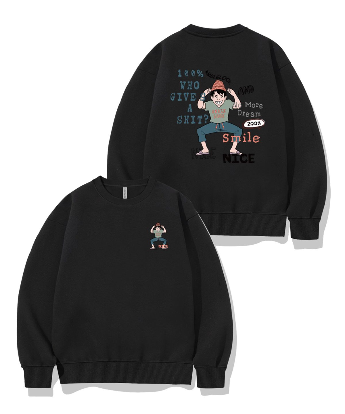 엠블룩(AMBLELOOK) 레귤러 스웨트셔츠 SMILE200 (3color)
