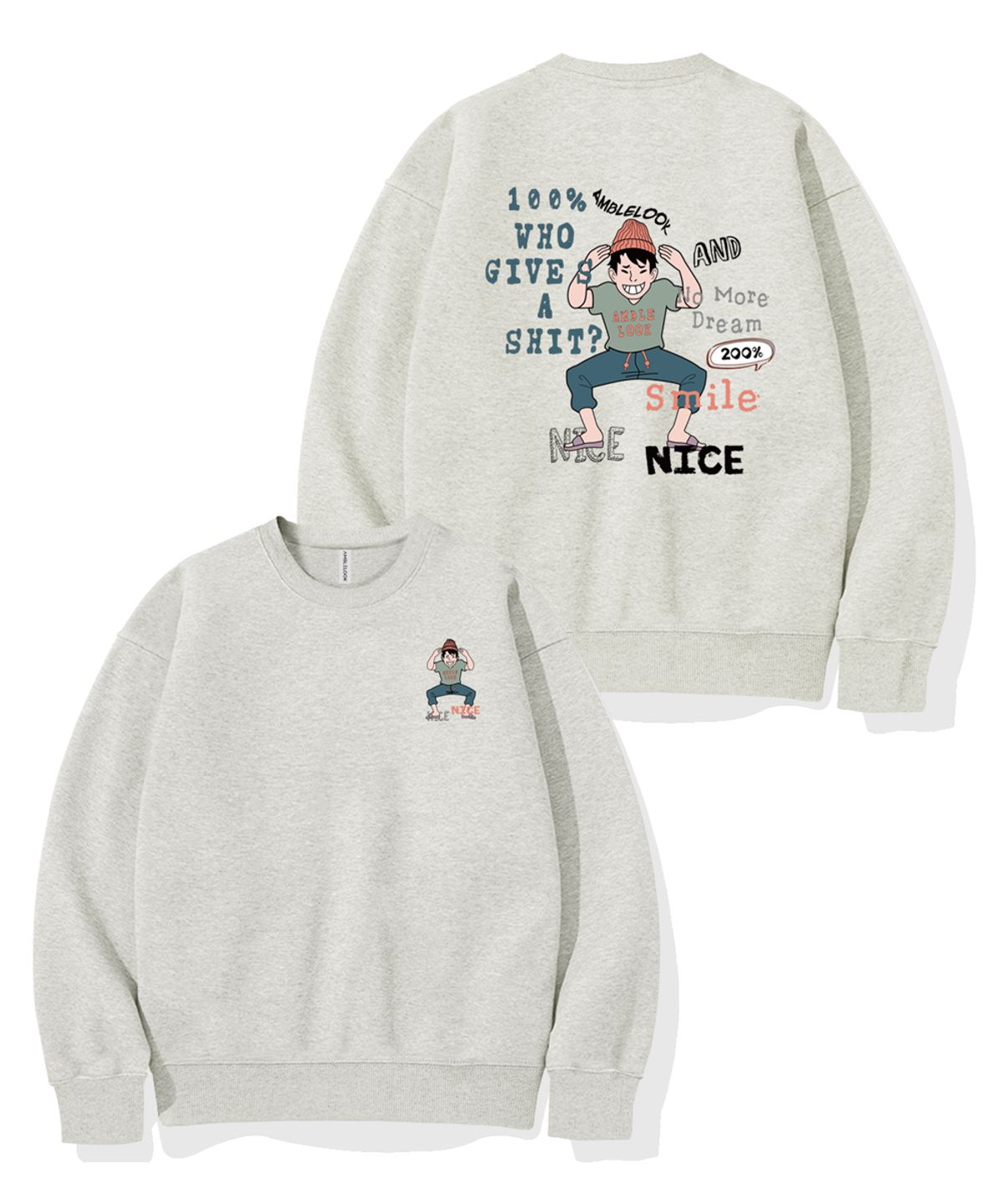 엠블룩(AMBLELOOK) 레귤러 스웨트셔츠 SMILE200 (3color)