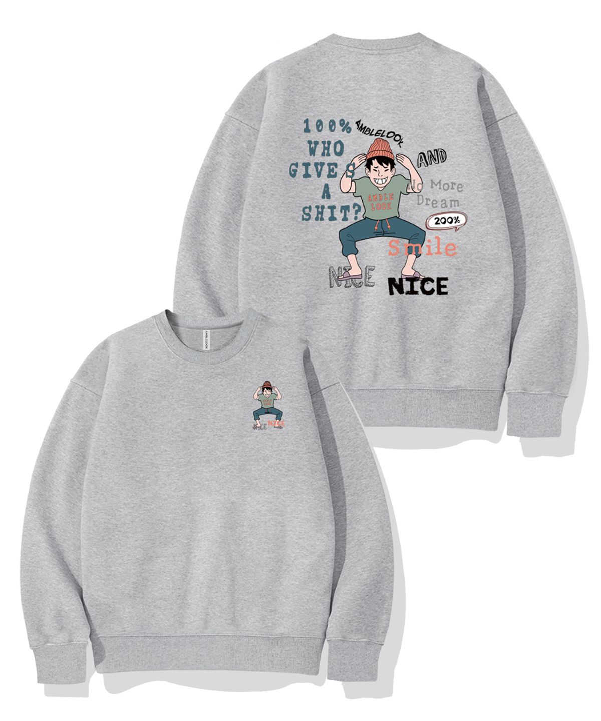 엠블룩(AMBLELOOK) 레귤러 스웨트셔츠 SMILE200 (3color)