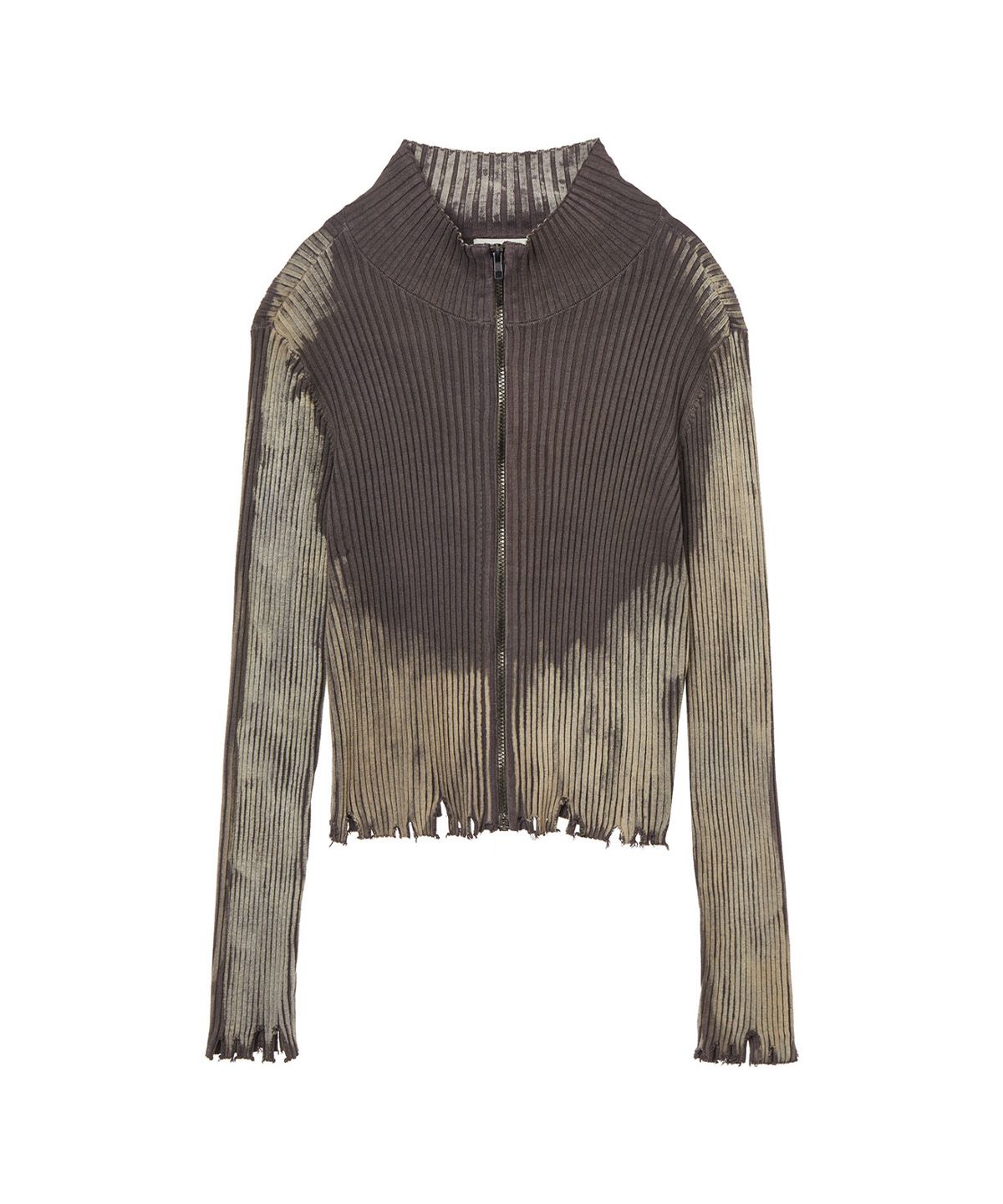 다이닛(DEINET) BRUSH RIBBED KNIT ZIP UP IN BROWN