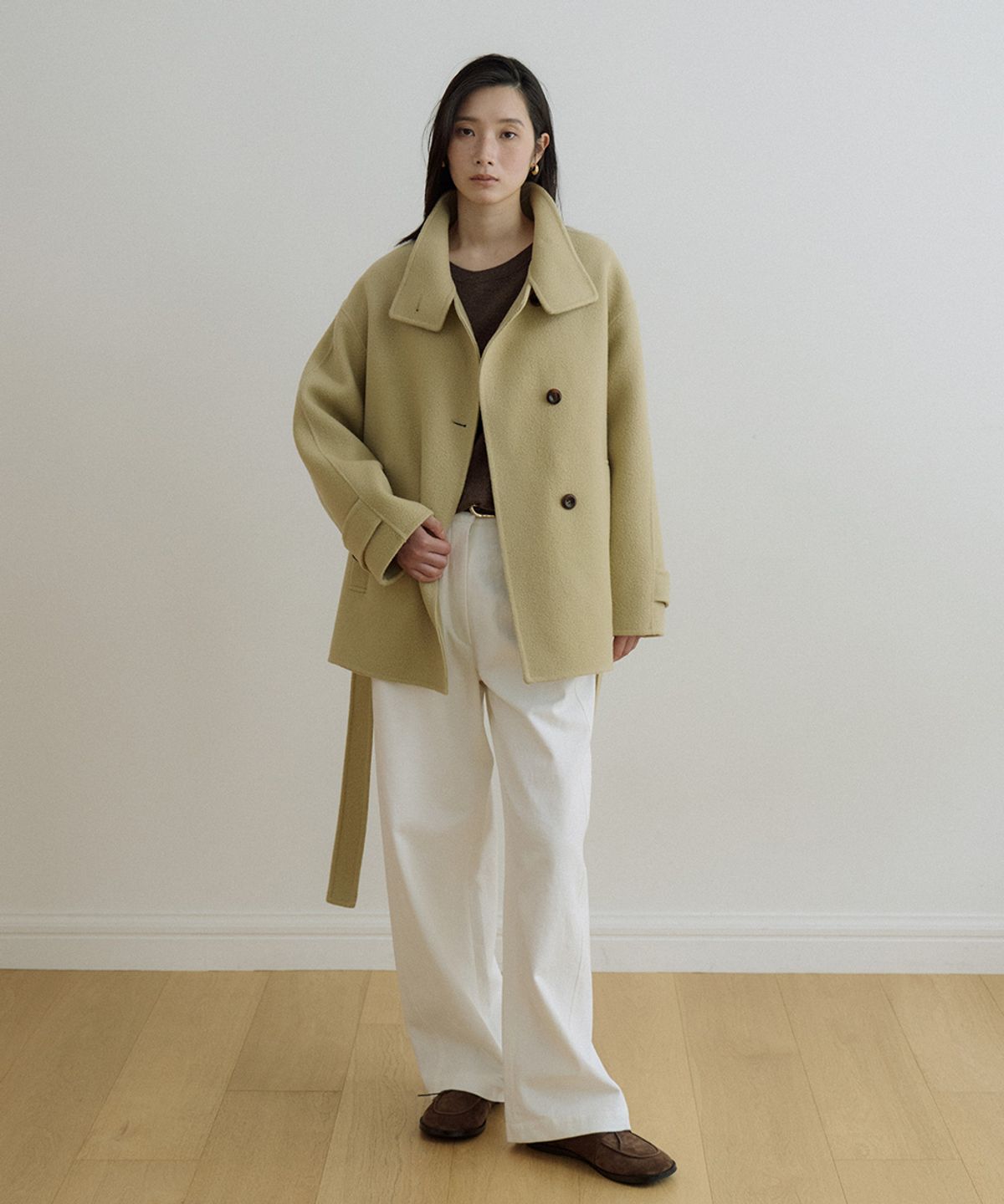 링서울(LINGSEOUL) handmade high neck half coat-yellow beige