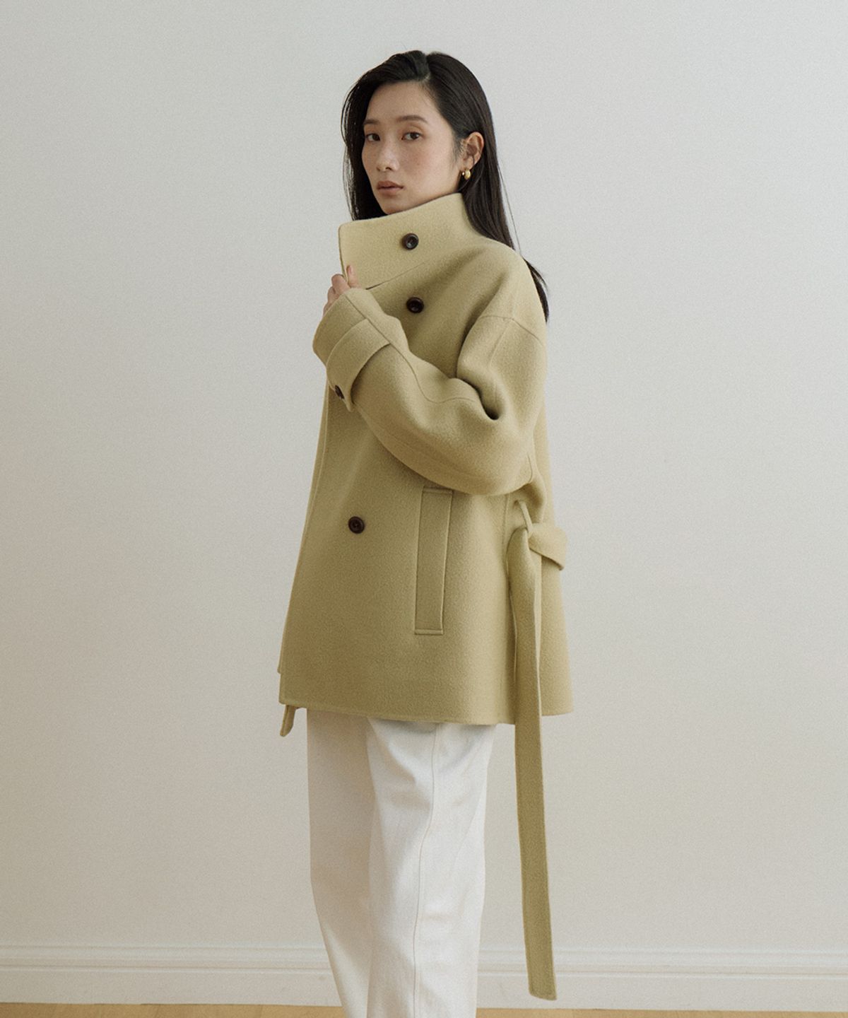 링서울(LINGSEOUL) handmade high neck half coat-yellow beige