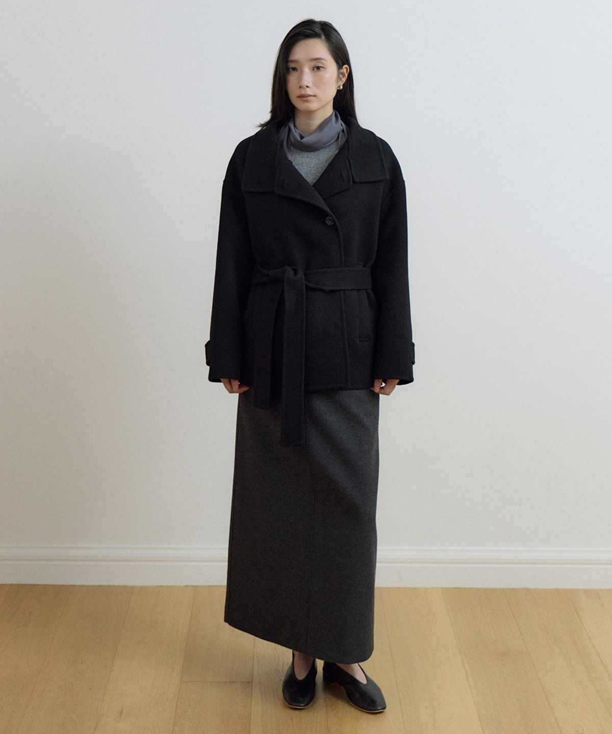 링서울(LINGSEOUL) handmade high neck half coat-black