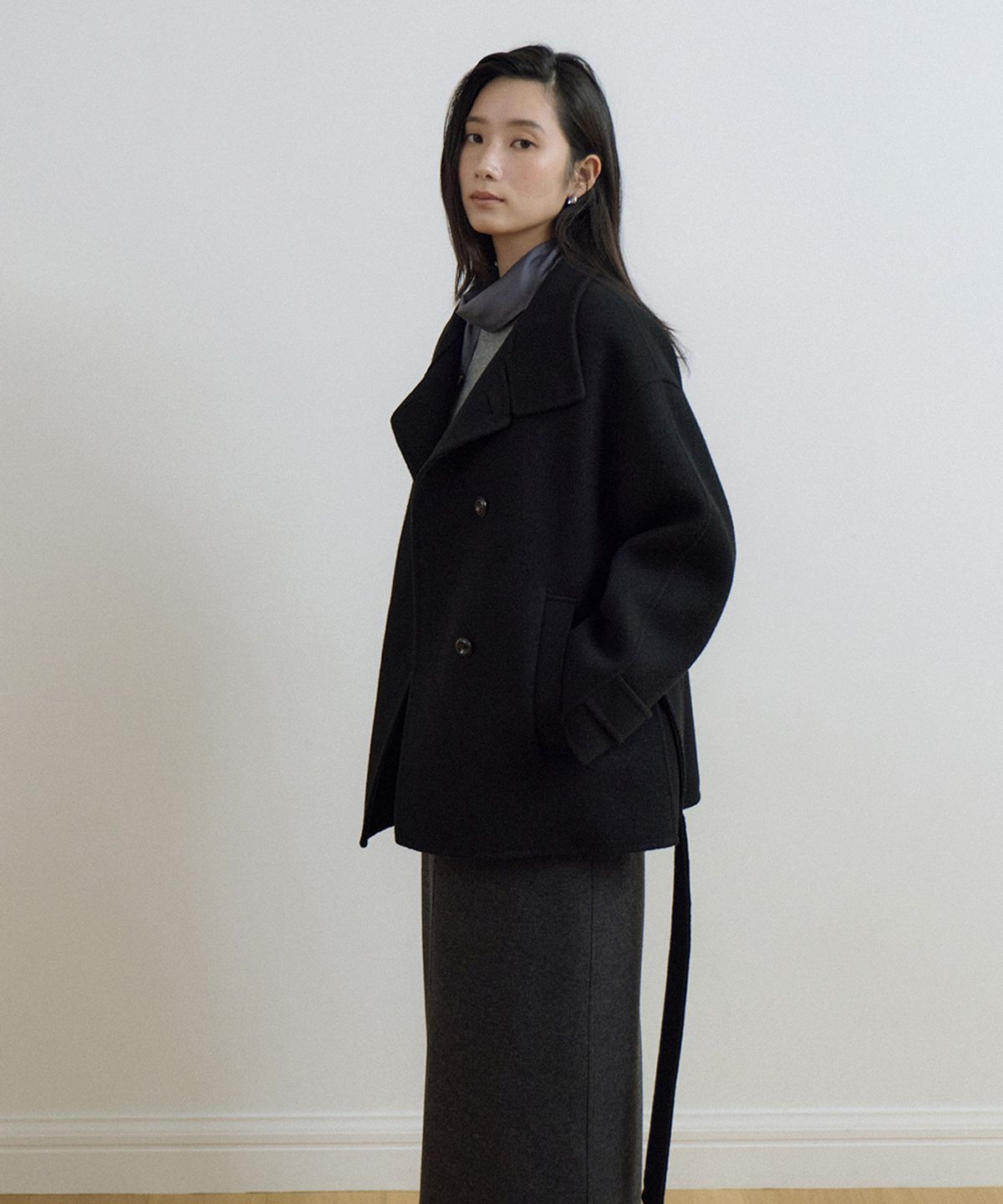 링서울(LINGSEOUL) handmade high neck half coat-black
