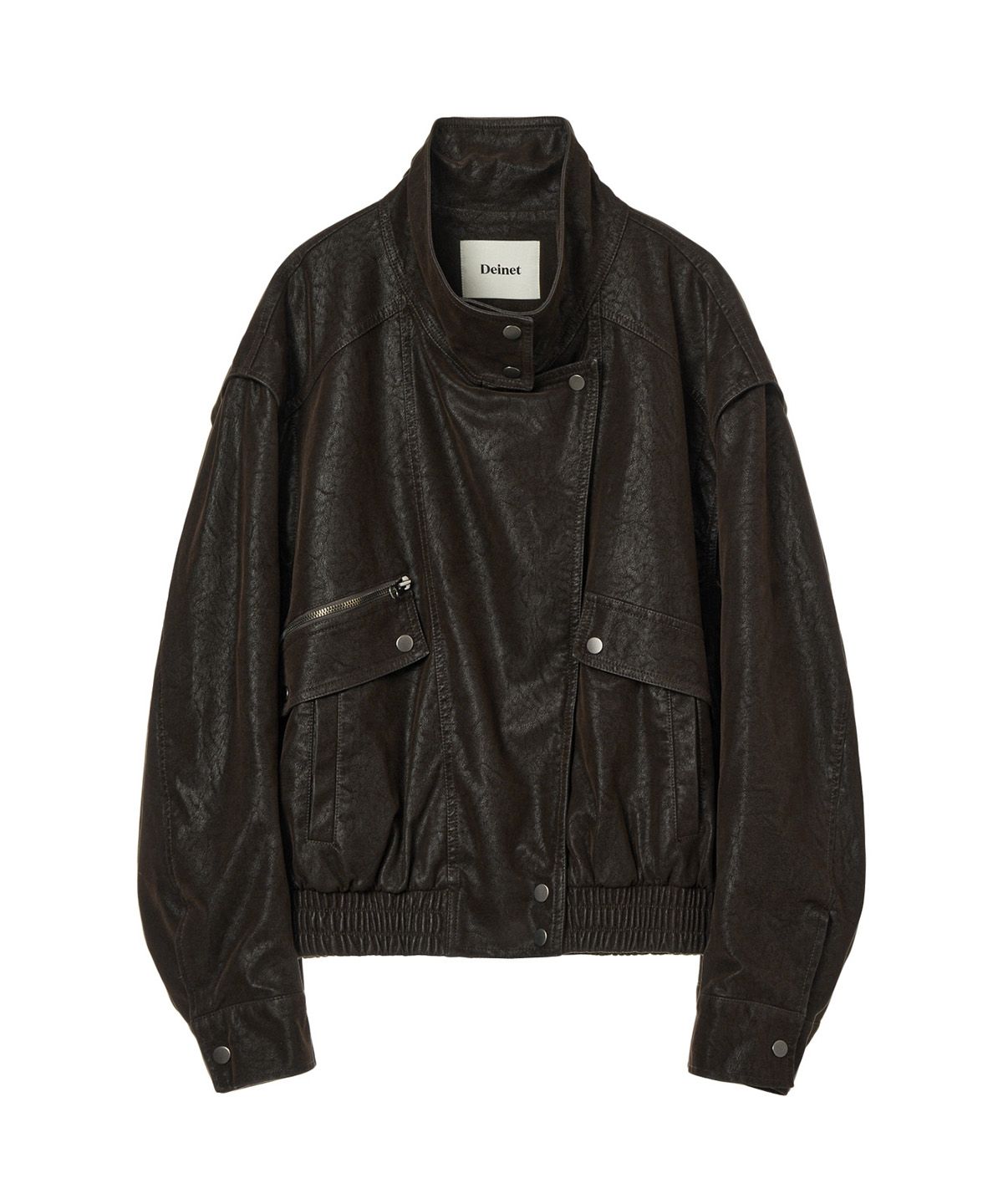 다이닛(DEINET) FAUX BOMBER LEATHER JACKET IN BROWN