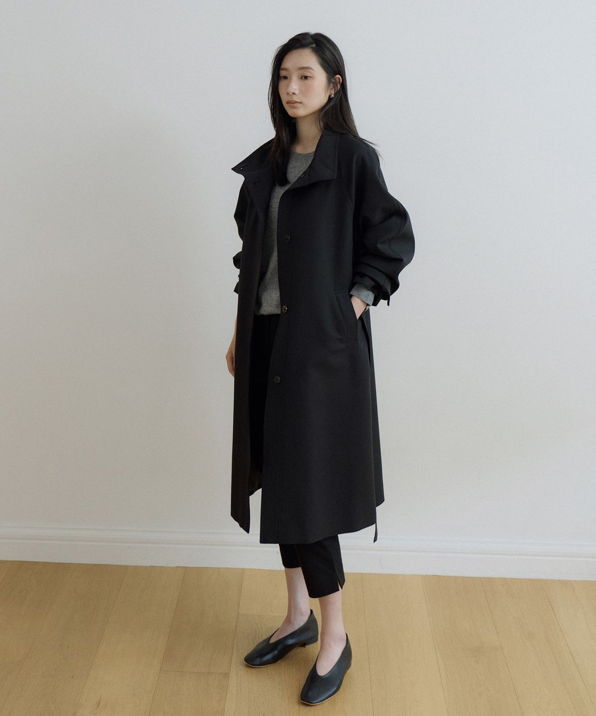 링서울(LINGSEOUL) high neck trench coat-black