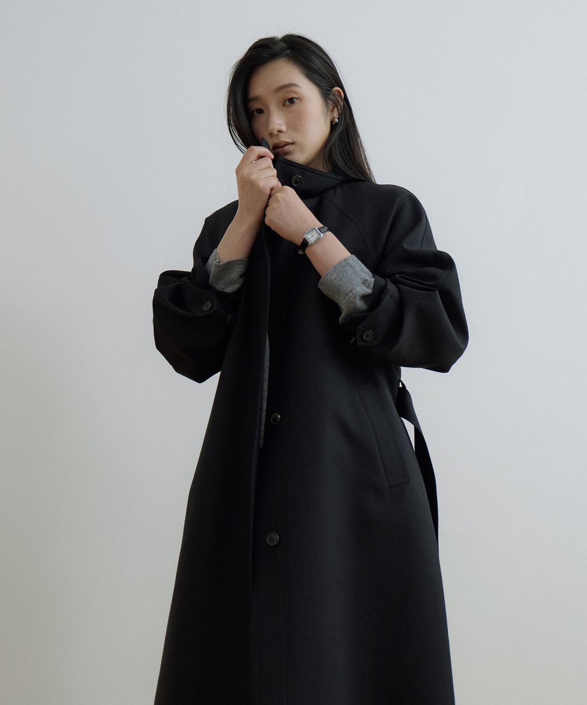 링서울(LINGSEOUL) high neck trench coat-black