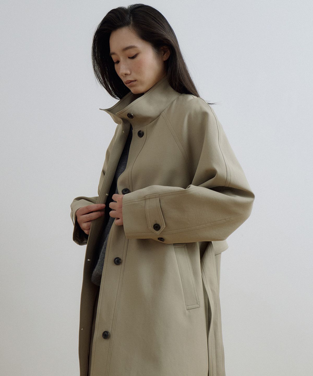 링서울(LINGSEOUL) high neck trench coat-beige