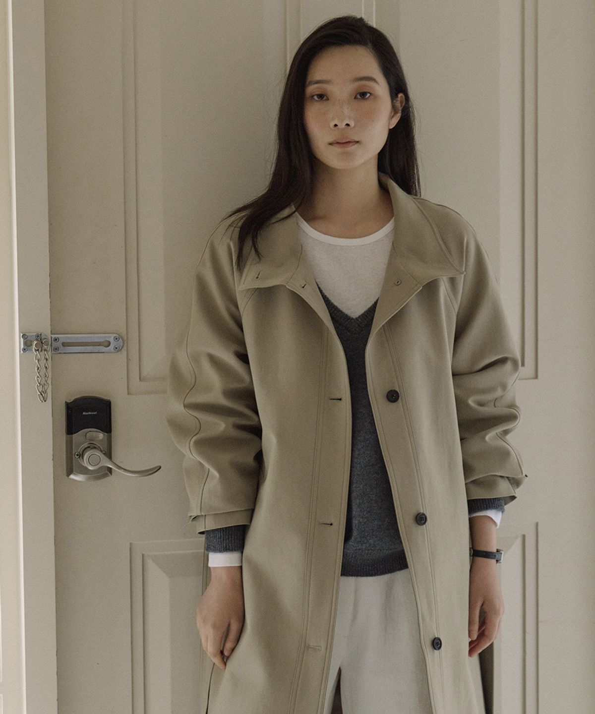 링서울(LINGSEOUL) high neck trench coat-beige