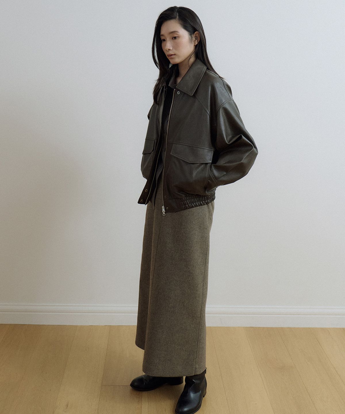 링서울(LINGSEOUL) out pocket leather blouson-brown