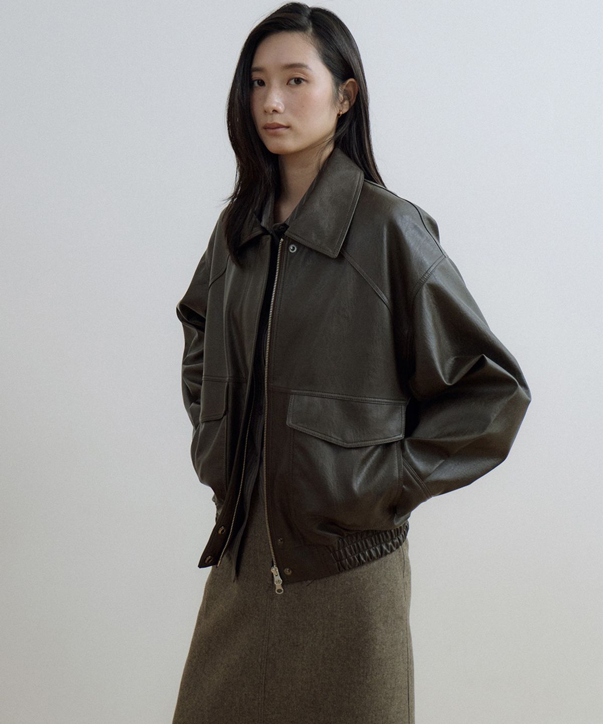 링서울(LINGSEOUL) out pocket leather blouson-brown