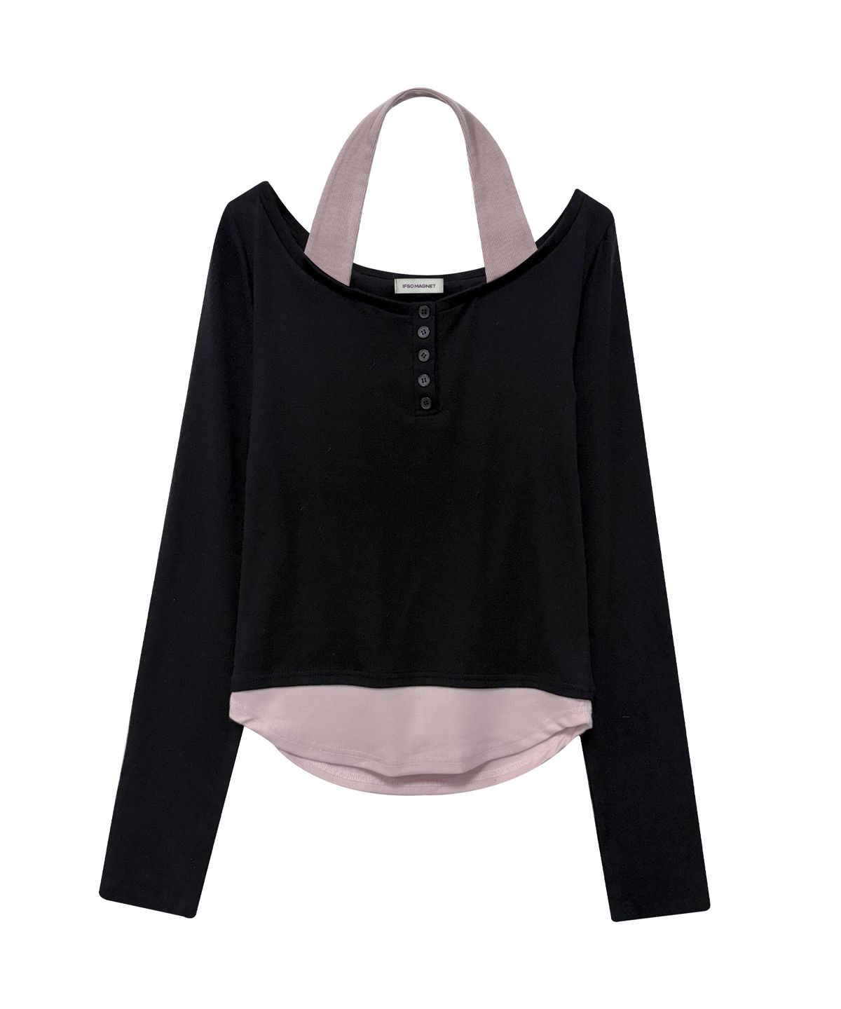 이프소마그넷(IFSO MAGNET) Halterneck Layered T-Shirt - BLACK