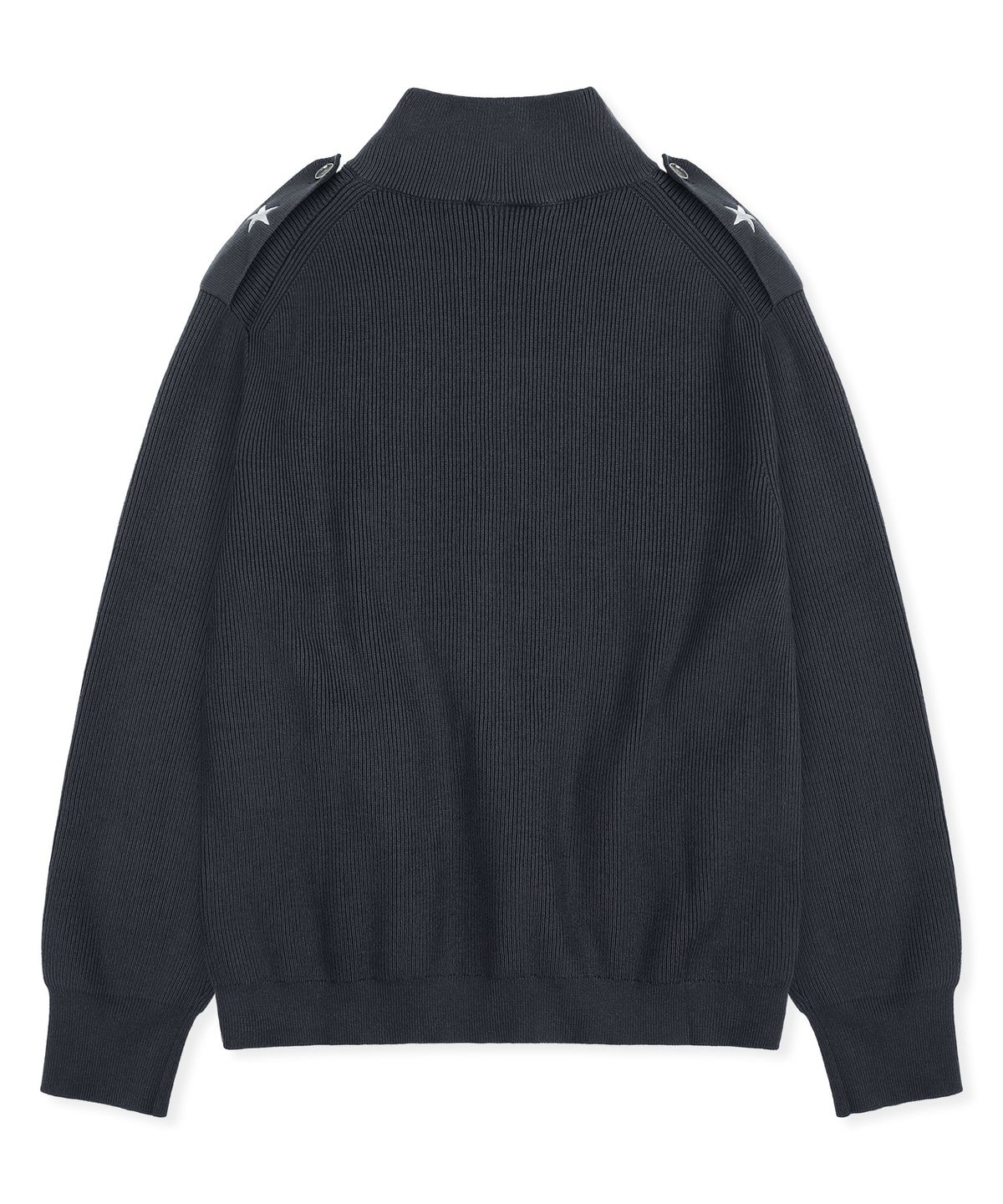 엑스톤즈(XTONZ) XTK183 숄더 탭 하이넥 크롭 니트 집업 (BLACK)