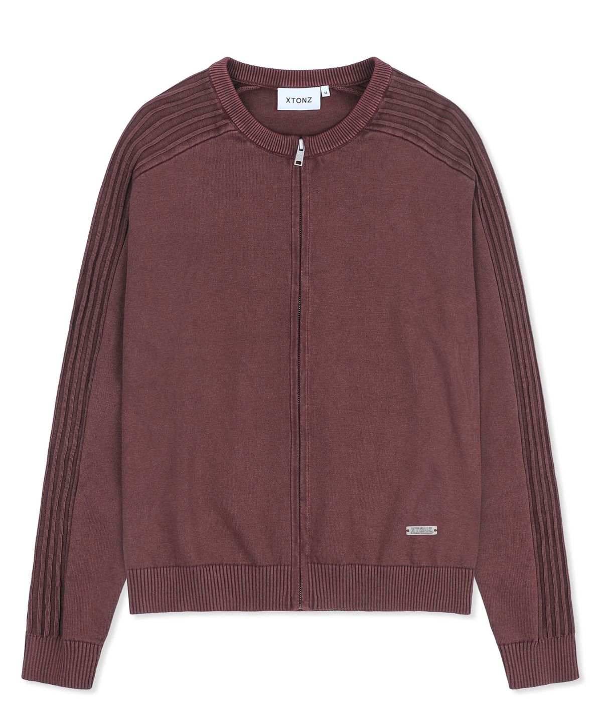엑스톤즈(XTONZ) XTK184 슬림핏 빈티지 워싱 니트 집업 (BURGUNDY)