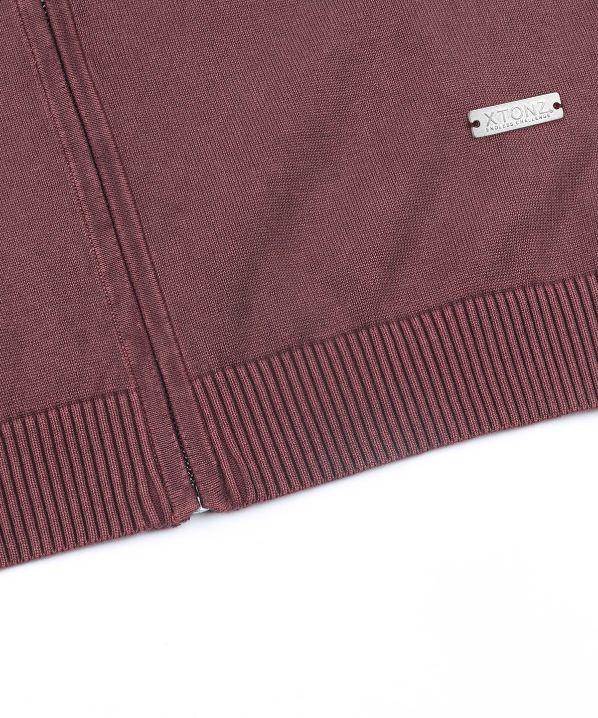 엑스톤즈(XTONZ) XTK184 슬림핏 빈티지 워싱 니트 집업 (BURGUNDY)