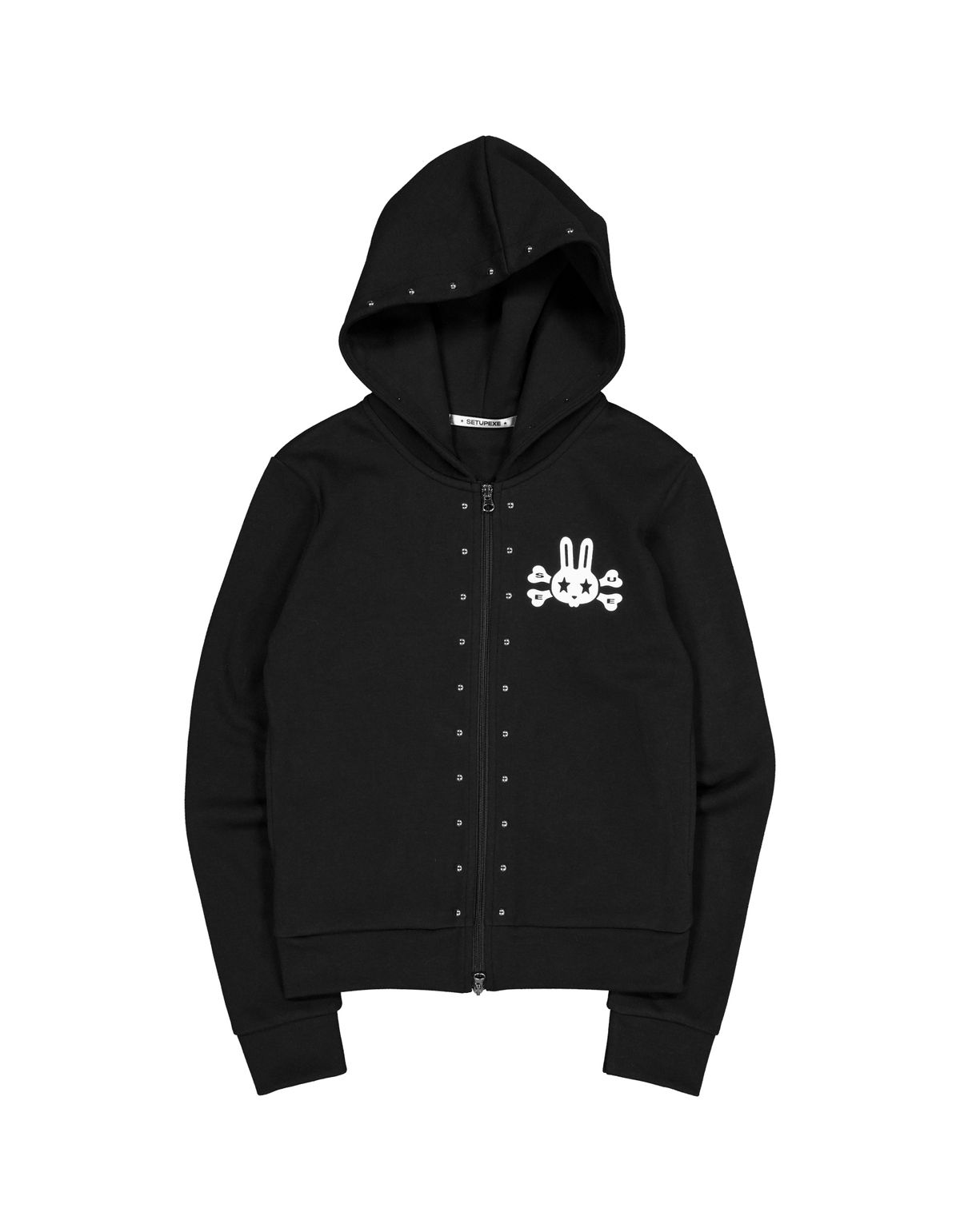 셋업이엑스이(SETUP-EXE) SKULL RABBIT SLIM HOODIE ZIP-UP / BLACK