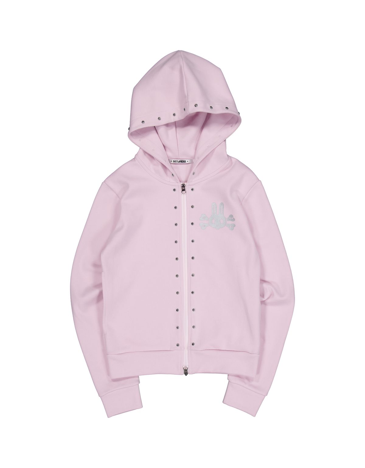 셋업이엑스이(SETUP-EXE) SKULL RABBIT SLIM HOODIE ZIP-UP / BABY PINK