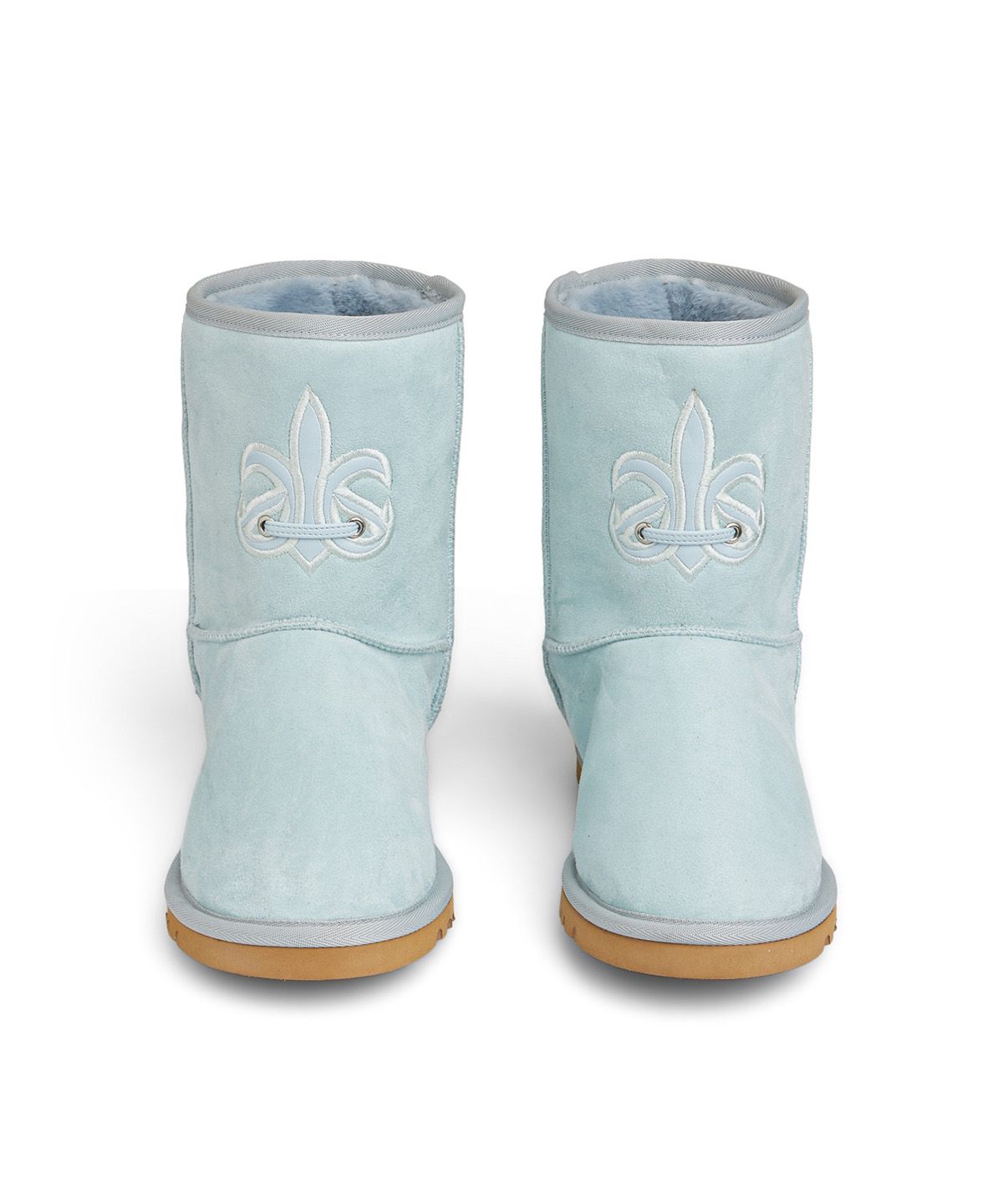 다이닛(DEINET) PATCH COLOR FAUX SUEDE BOOTS IN LIGHT BLUE