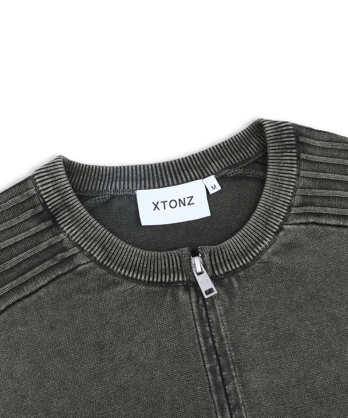 엑스톤즈(XTONZ) XTK184 슬림핏 빈티지 워싱 니트 집업 (BLACK)