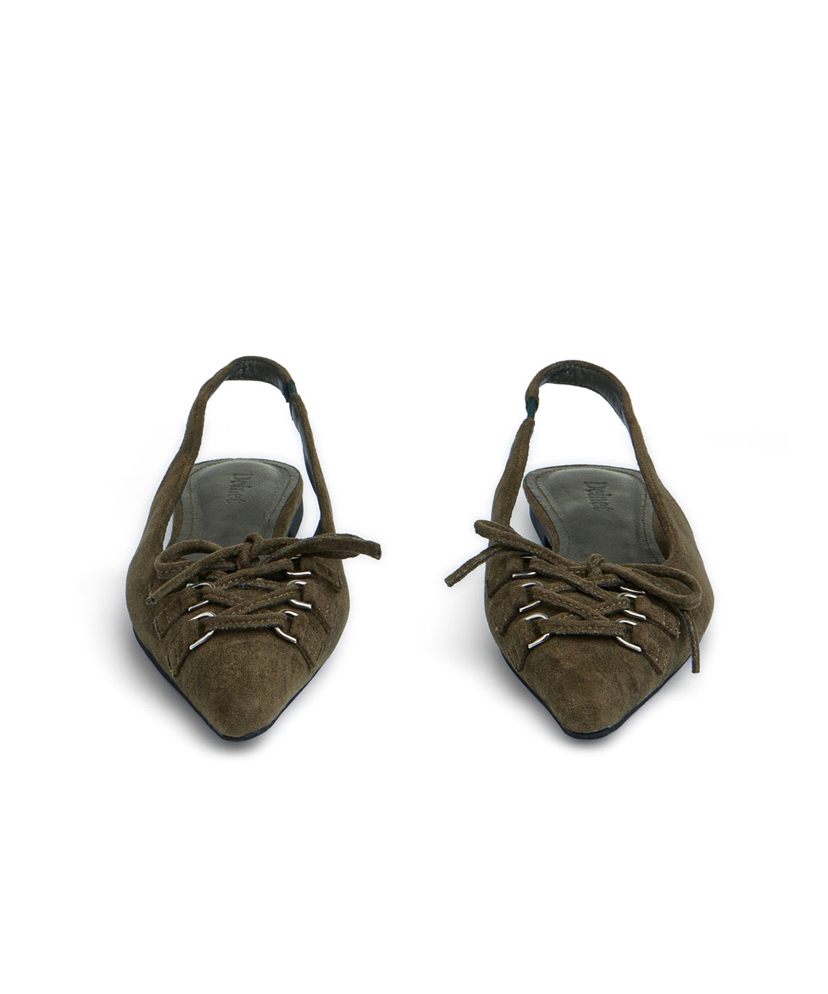다이닛(DEINET) FAUX SUEDE BUCKLE SLINGBACKS IN KHAKI