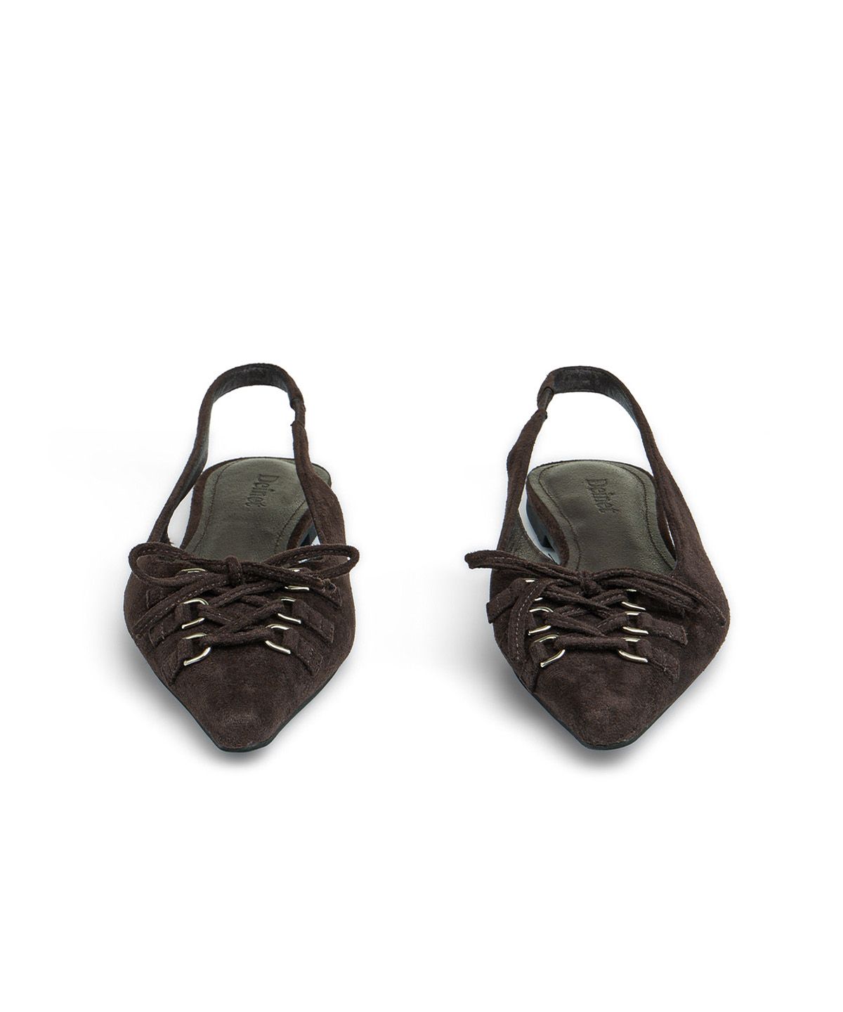 다이닛(DEINET) FAUX SUEDE BUCKLE SLINGBACKS IN BROWN