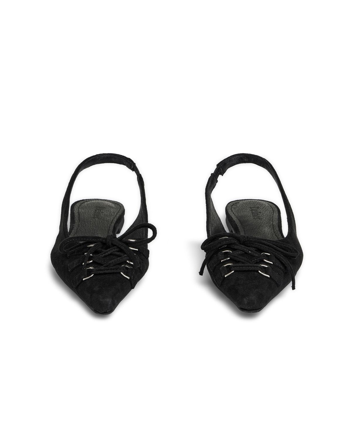 다이닛(DEINET) FAUX SUEDE BUCKLE SLINGBACKS IN BLACK