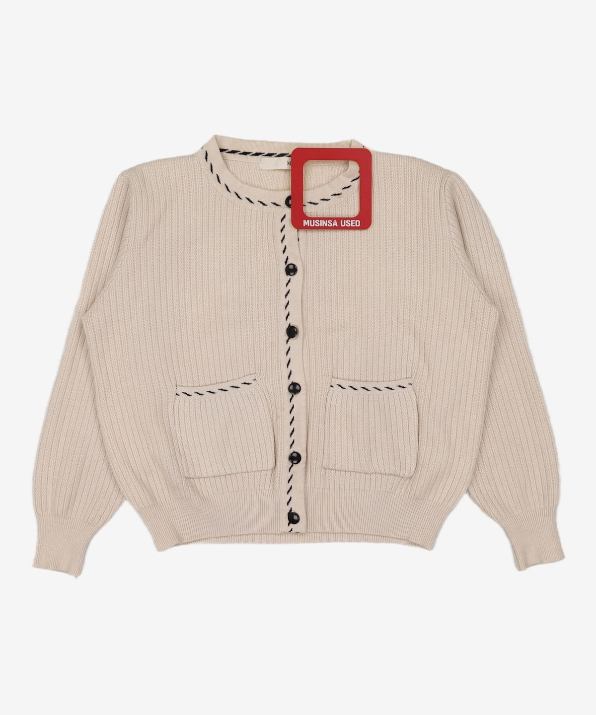 미쏘(MIXXO) 소매벌룬 스티치 배색 가디건 MIWCKAT83T M