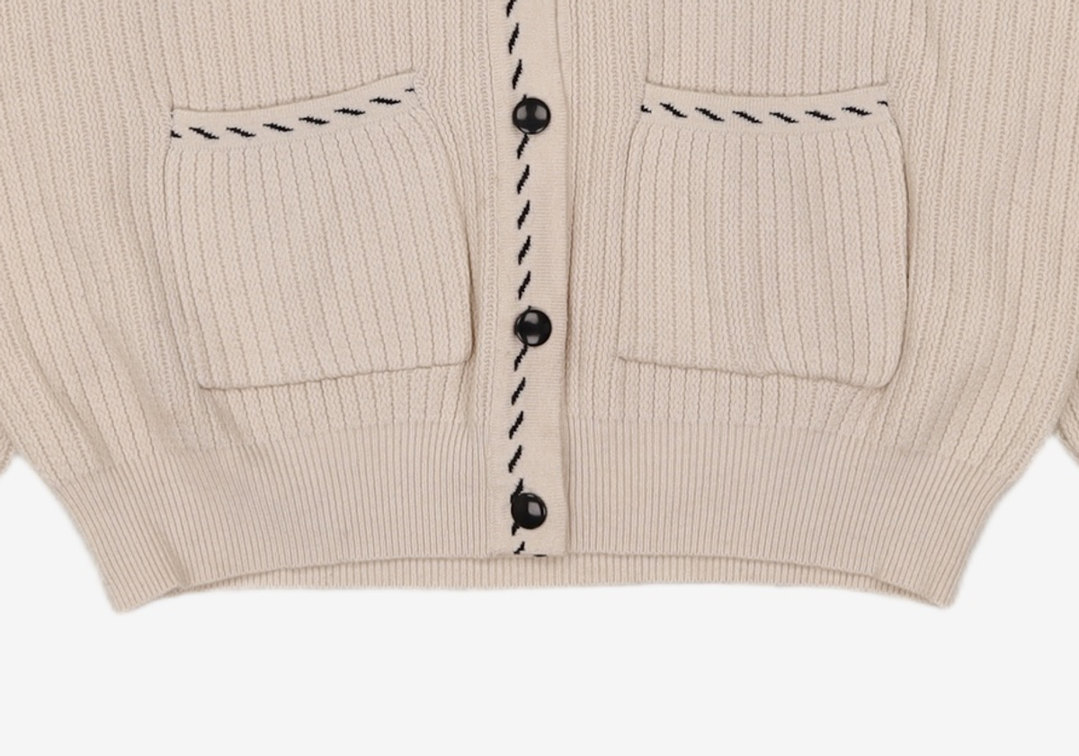 미쏘(MIXXO) 소매벌룬 스티치 배색 가디건 MIWCKAT83T M
