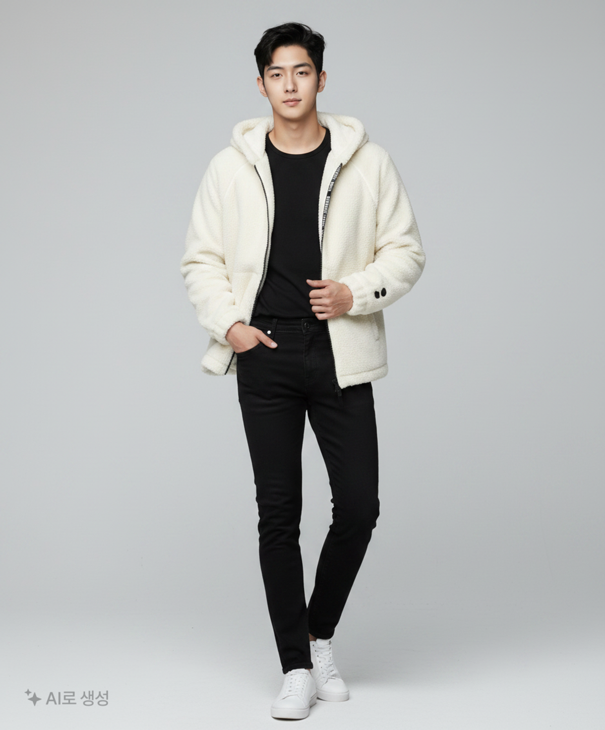 빈폴 스포츠(BEANPOLE SPORT) [스마일리] 화이트 남성 부클 플리스 후드 집업(BO9X41D611) 95