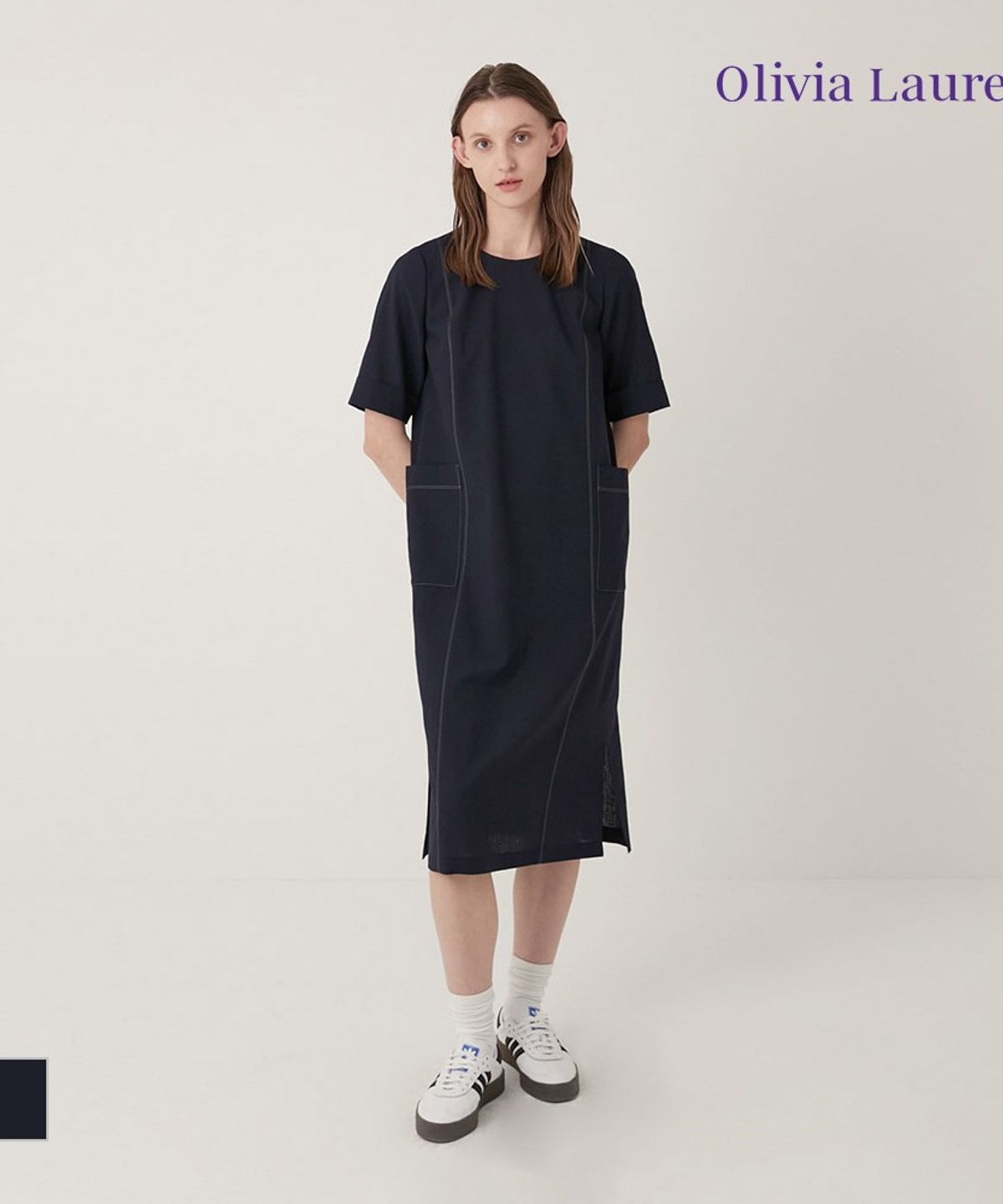 올리비아로렌(OLIVIALAUREN) 배색스티치 튜닉원피스_VOBOA3F7141