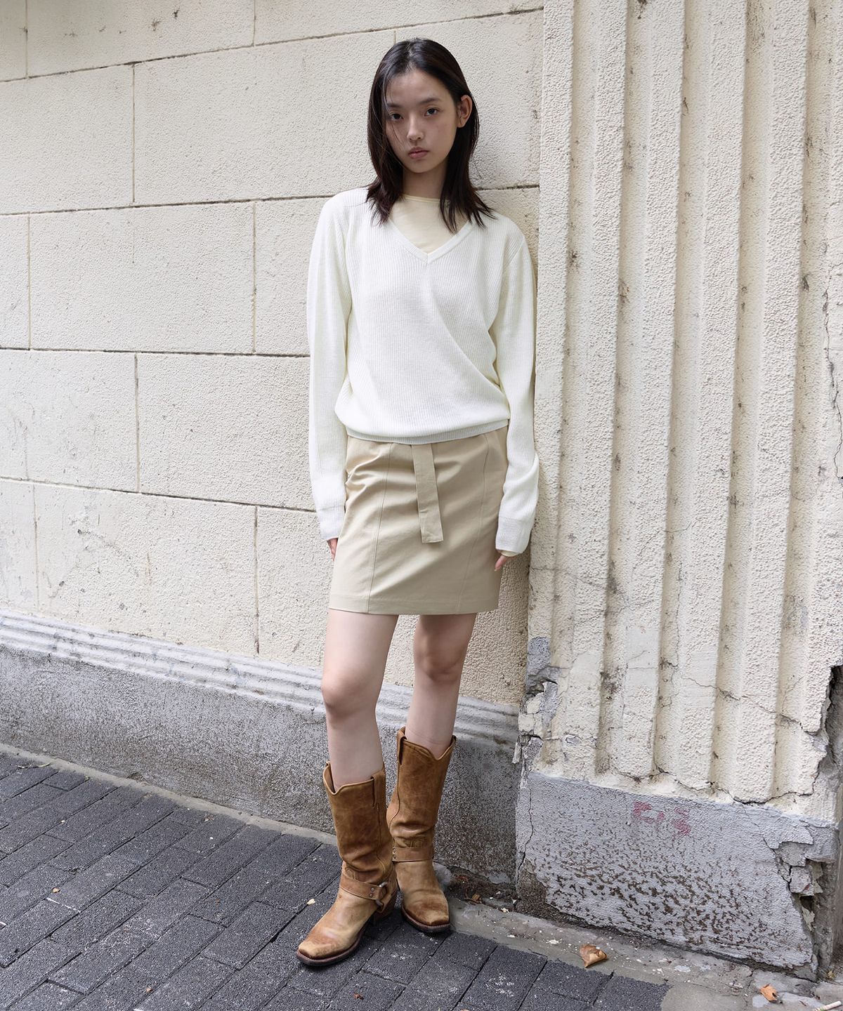 이프소마그넷(IFSO MAGNET) Belt Midi Skirt - BEIGE