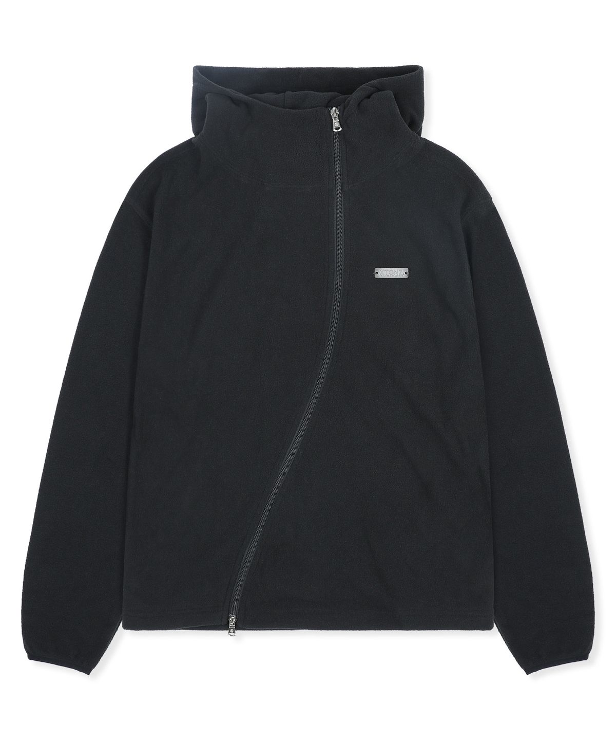 엑스톤즈(XTONZ) XJ148 커브드 지퍼 라이트 플리스 후드 집업 (BLACK)