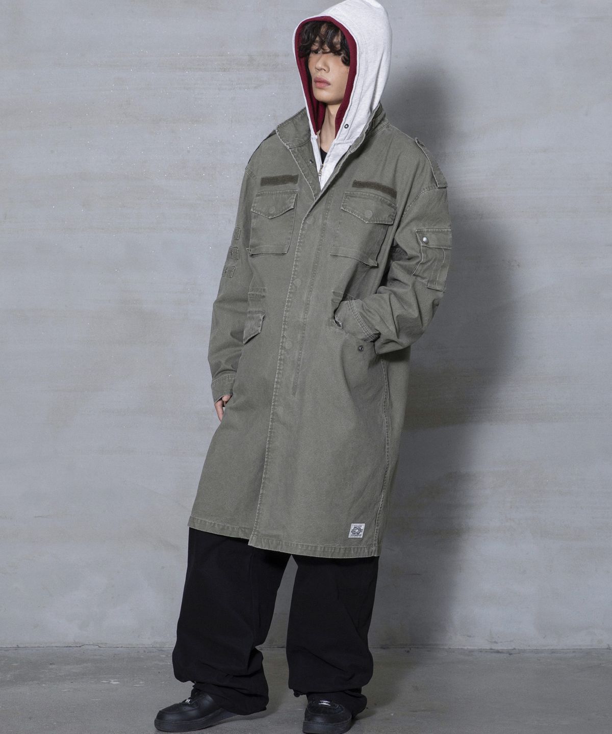 엑스톤즈(XTONZ) XJ143 밀리터리 빈티지 워싱 롱 M-65 필드 자켓 (KHAKI)