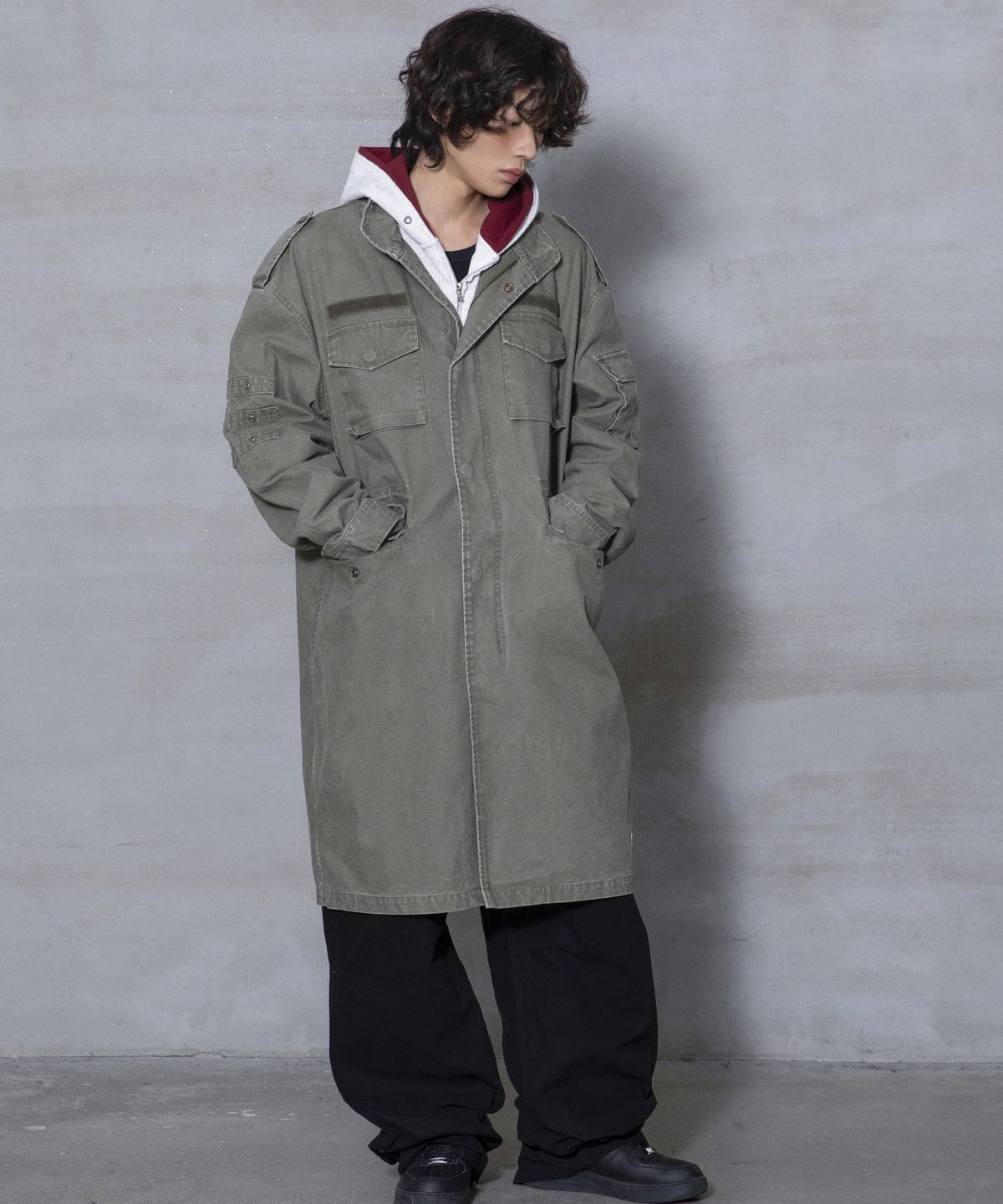 엑스톤즈(XTONZ) XJ143 밀리터리 빈티지 워싱 롱 M-65 필드 자켓 (KHAKI)