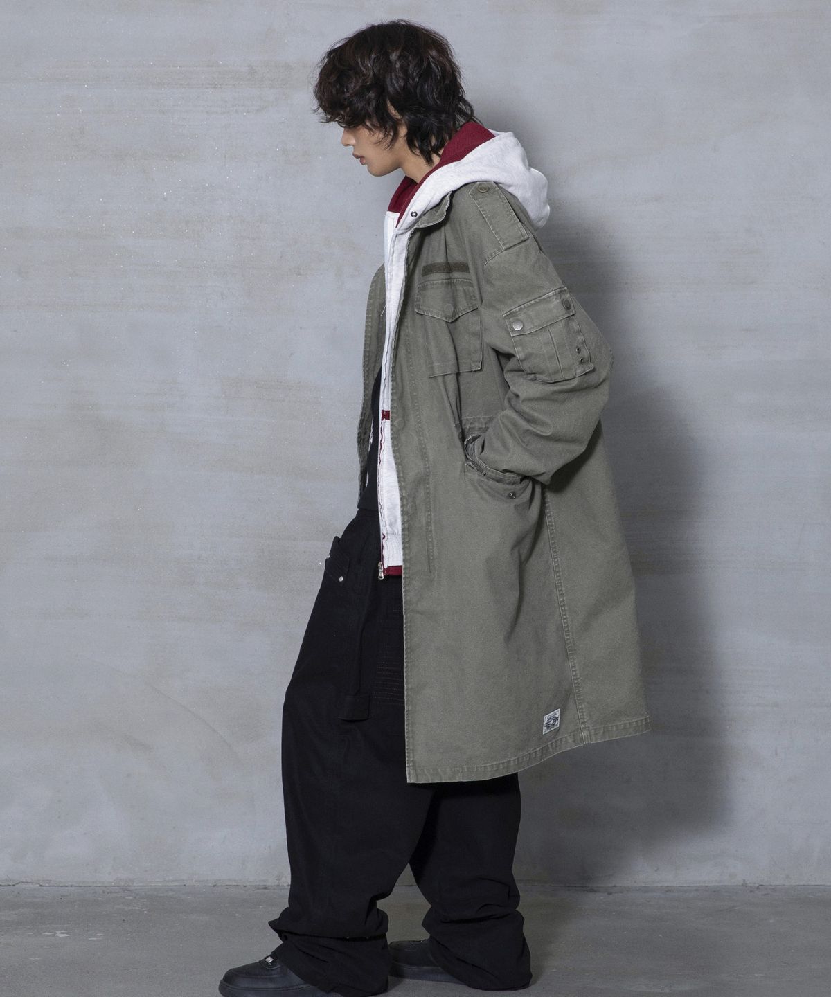 엑스톤즈(XTONZ) XJ143 밀리터리 빈티지 워싱 롱 M-65 필드 자켓 (KHAKI)
