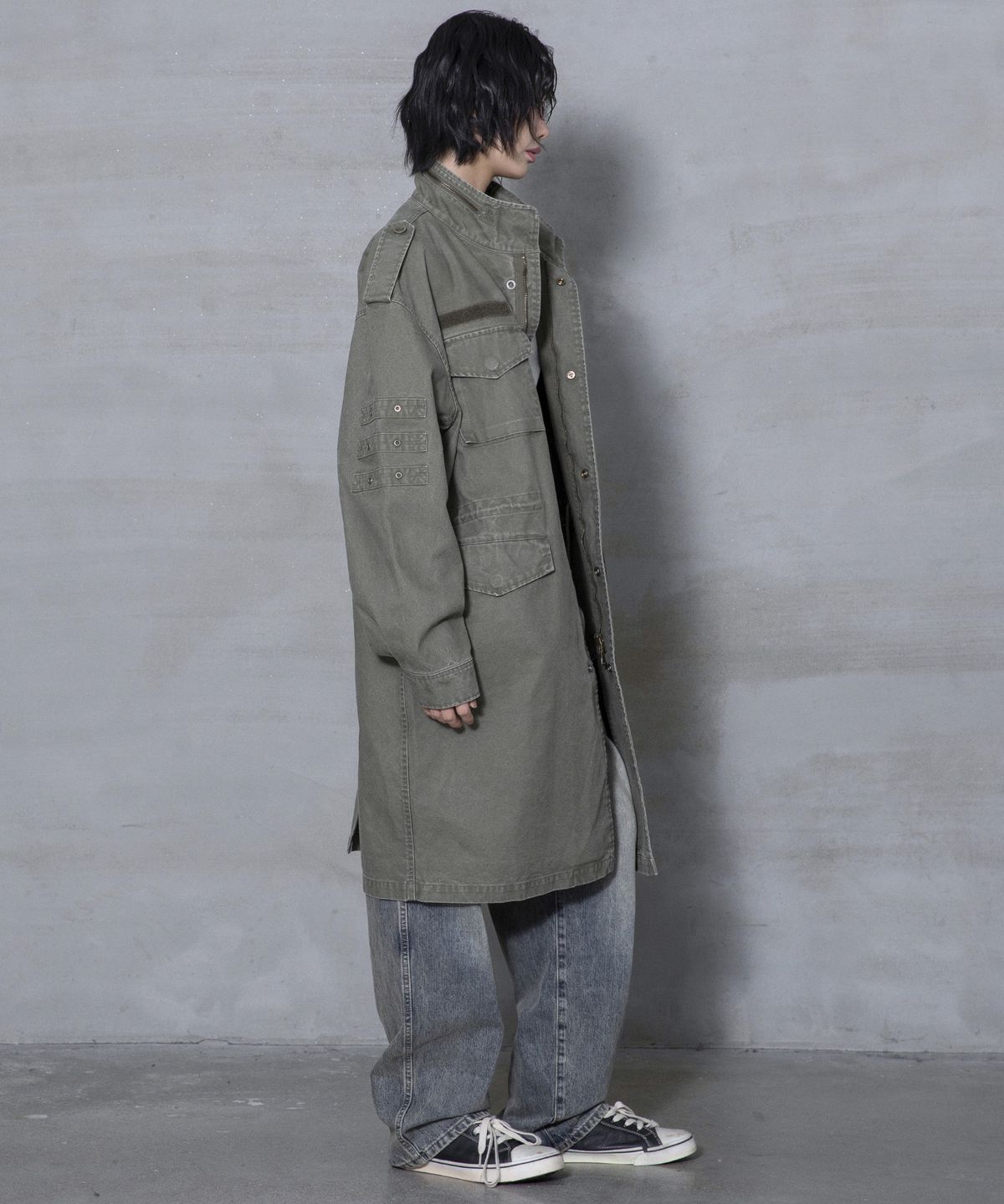 엑스톤즈(XTONZ) XJ143 밀리터리 빈티지 워싱 롱 M-65 필드 자켓 (KHAKI)