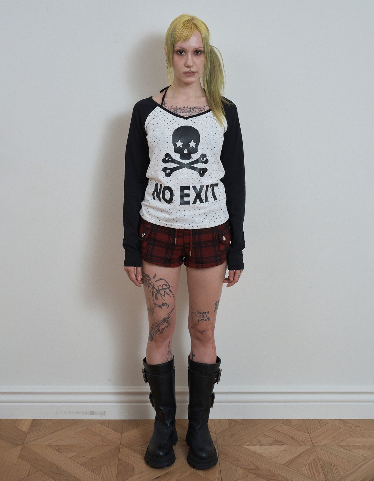 셋업이엑스이(SETUP-EXE) SKULL DOT RAGLAN TEE / WHITE