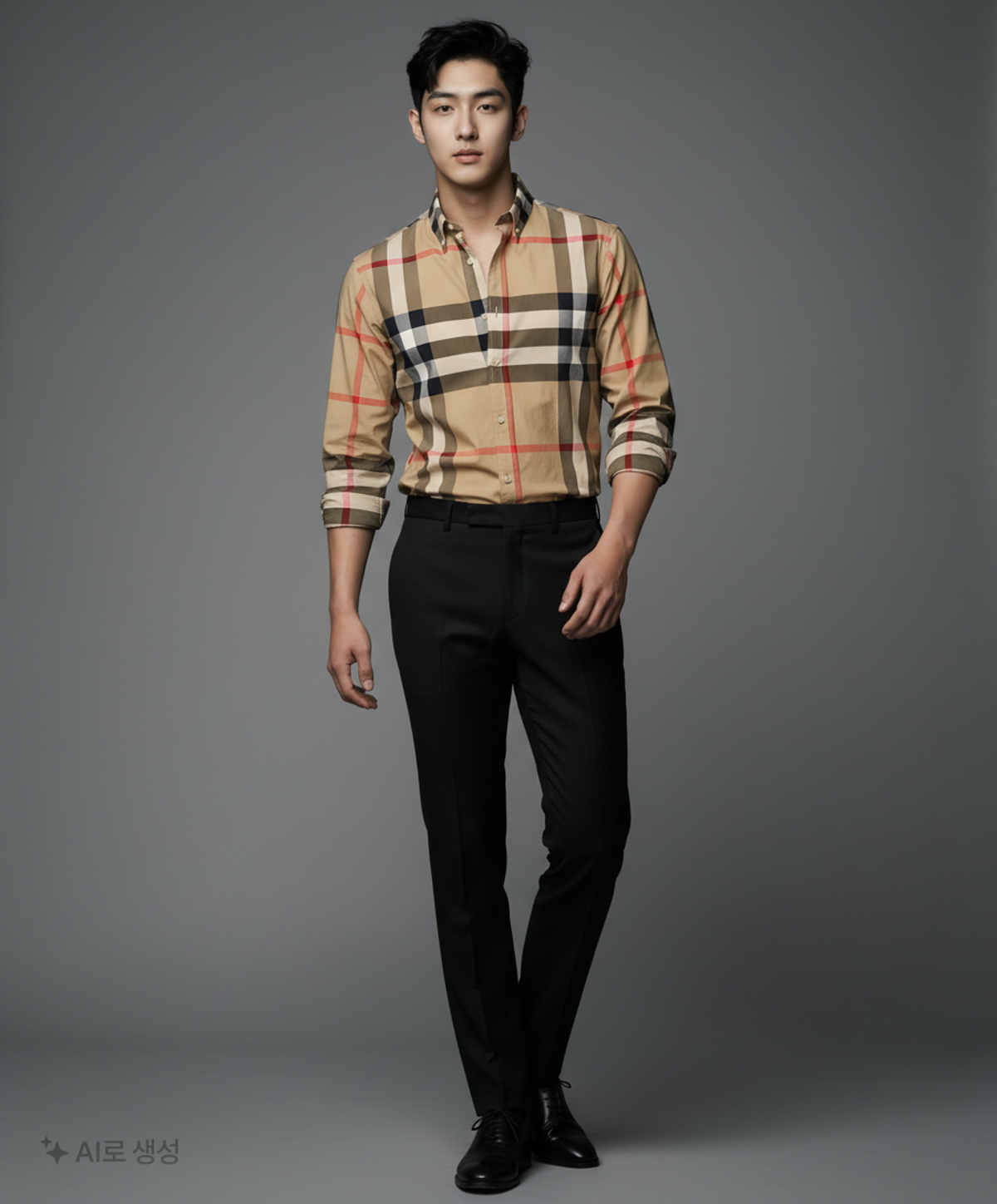 버버리(BURBERRY) 남성 체크 스트레치 코튼 포플린 셔츠 - 아카이브 베이지 / 8010213 L
